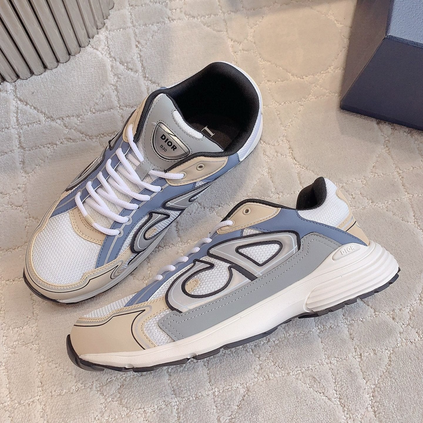 CD B30 Sneaker Blue Grey Mix White Beige Polyester Mesh Fabric And Calfskin