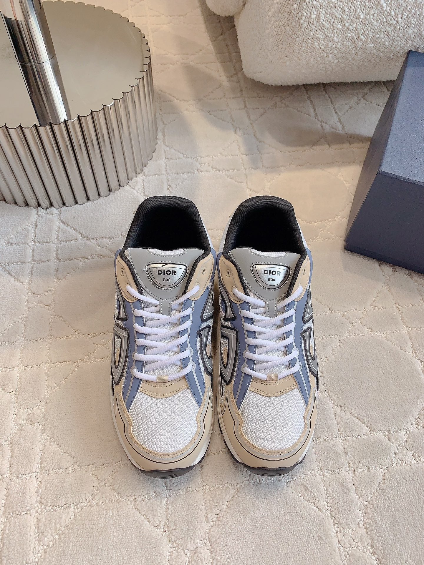 CD B30 Sneaker Blue Grey Mix White Beige Polyester Mesh Fabric And Calfskin