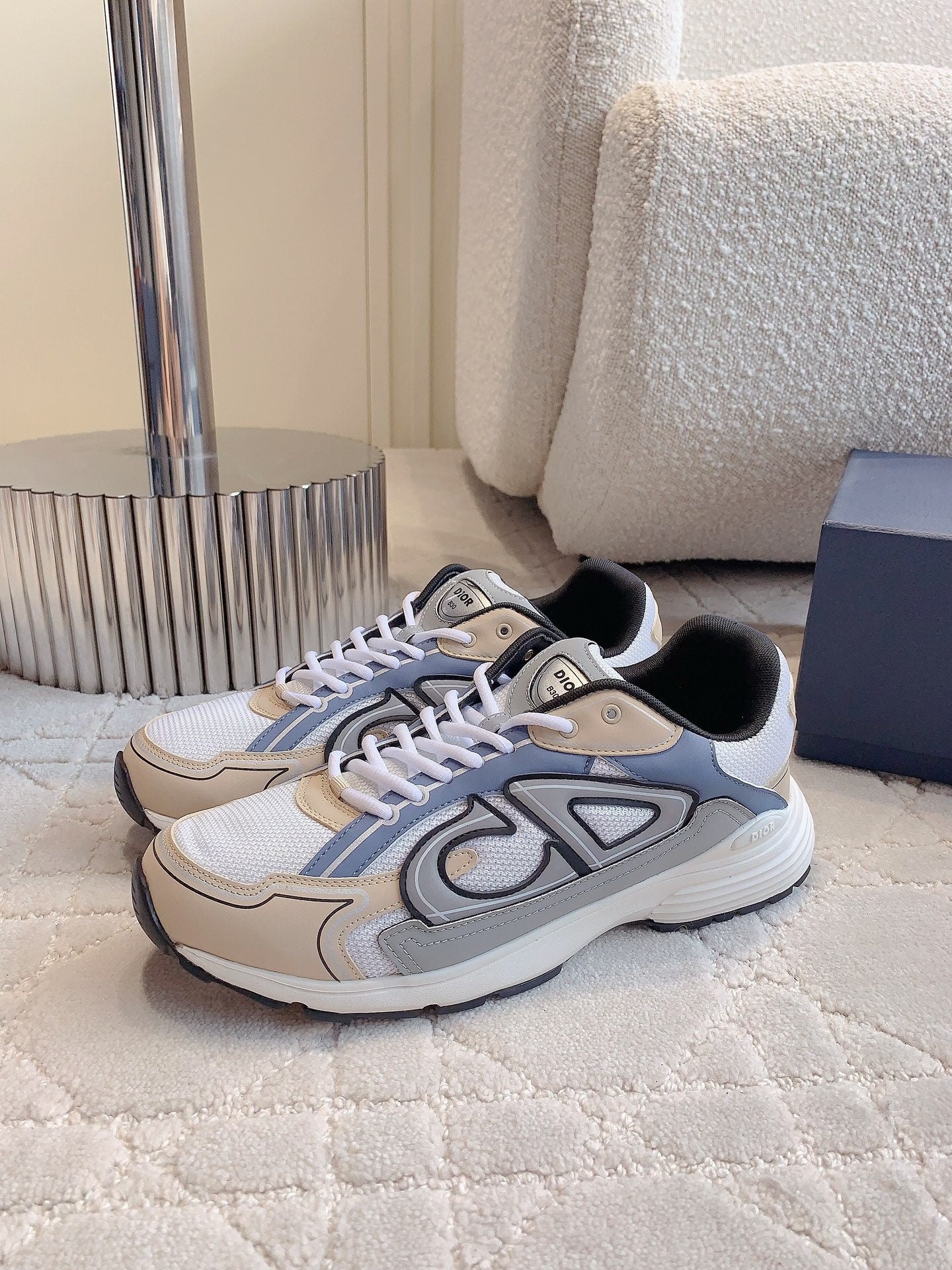 CD B30 Sneaker Blue Grey Mix White Beige Polyester Mesh Fabric And Calfskin