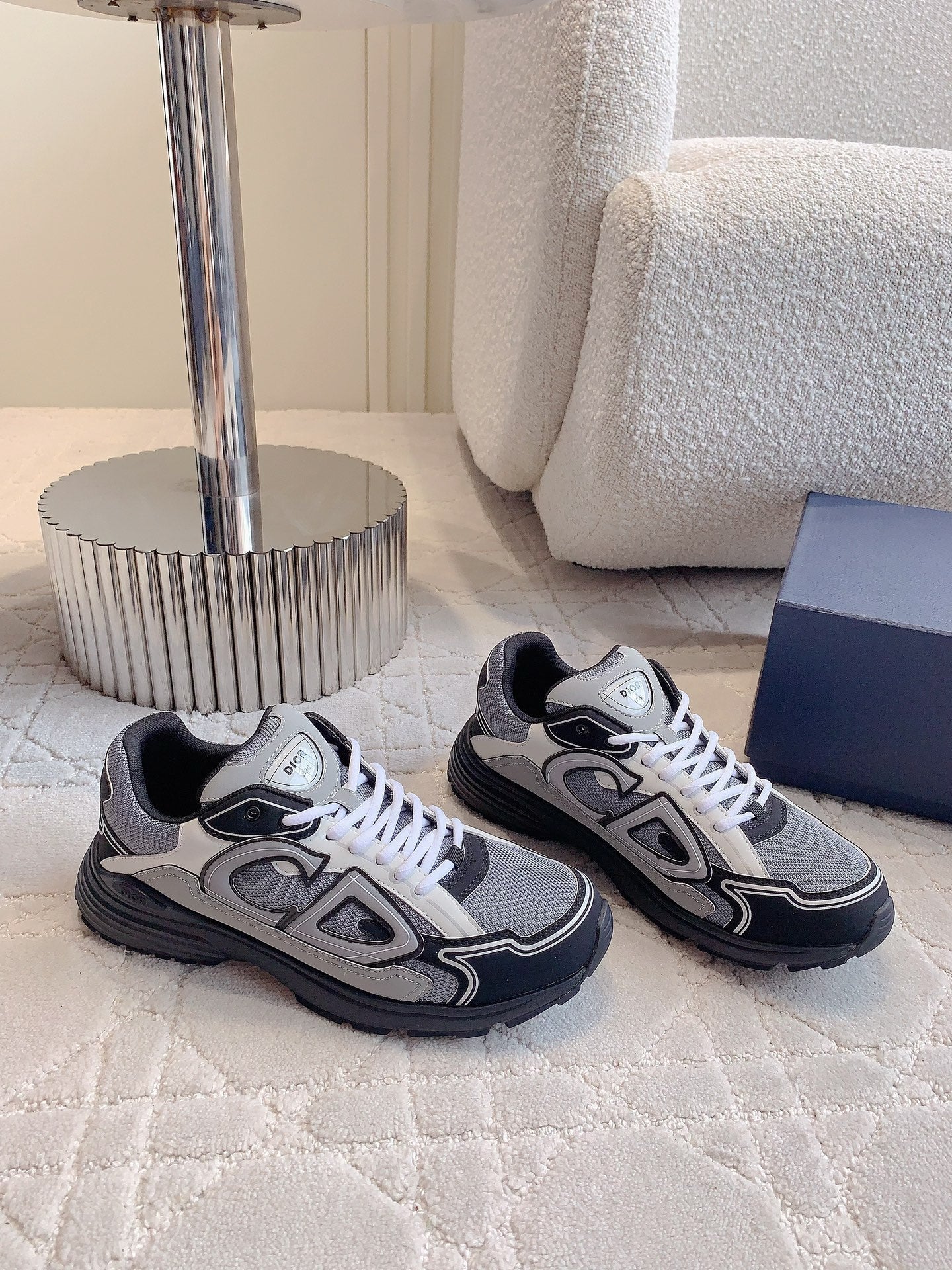 CD B30 Sneaker Cement Grey Mix Black White Polyester Mesh Fabric And Calfskin