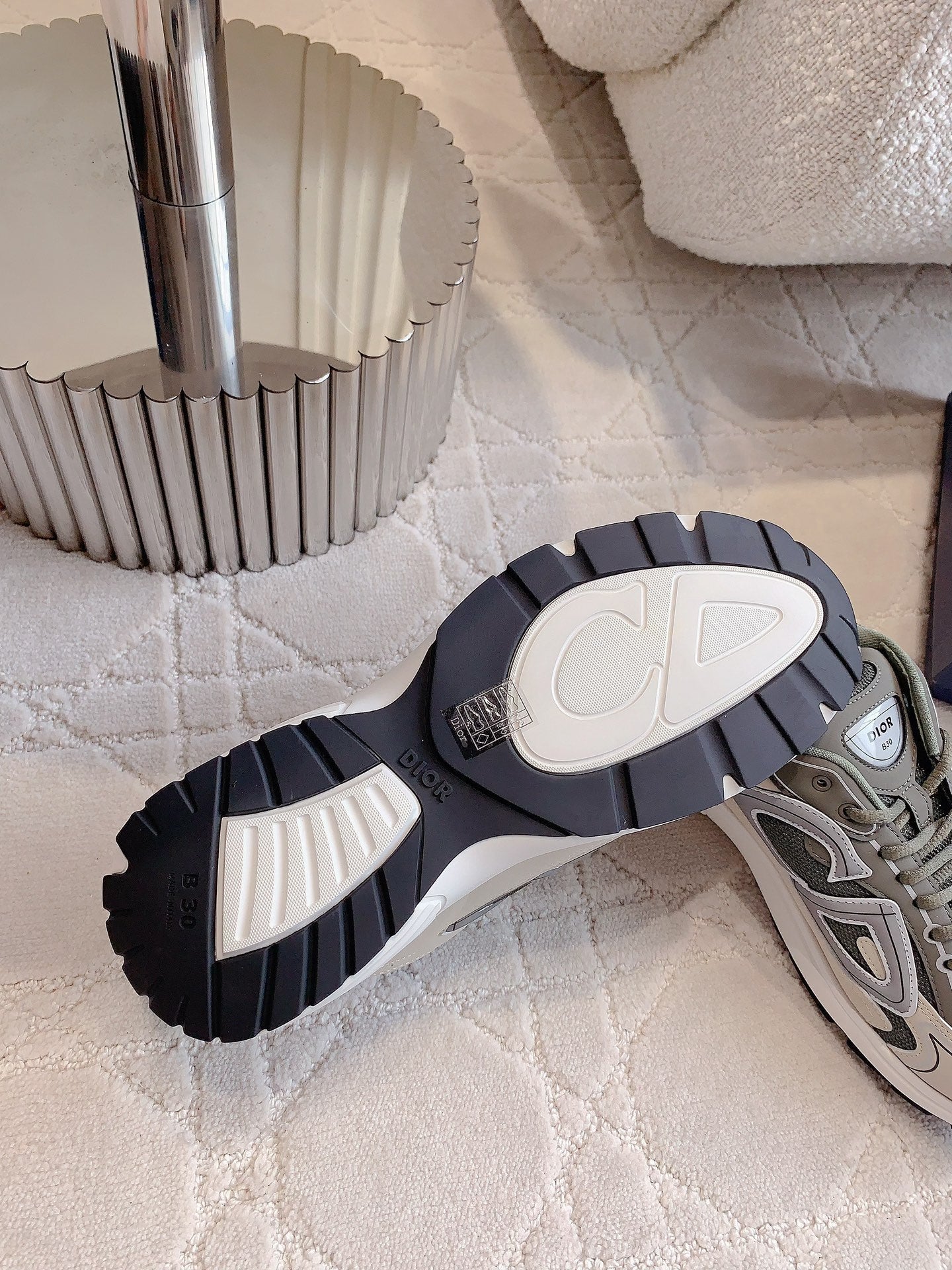 CD B30 Sneaker Gray Brown Mix Beige White Polyester Mesh Fabric And Calfskin