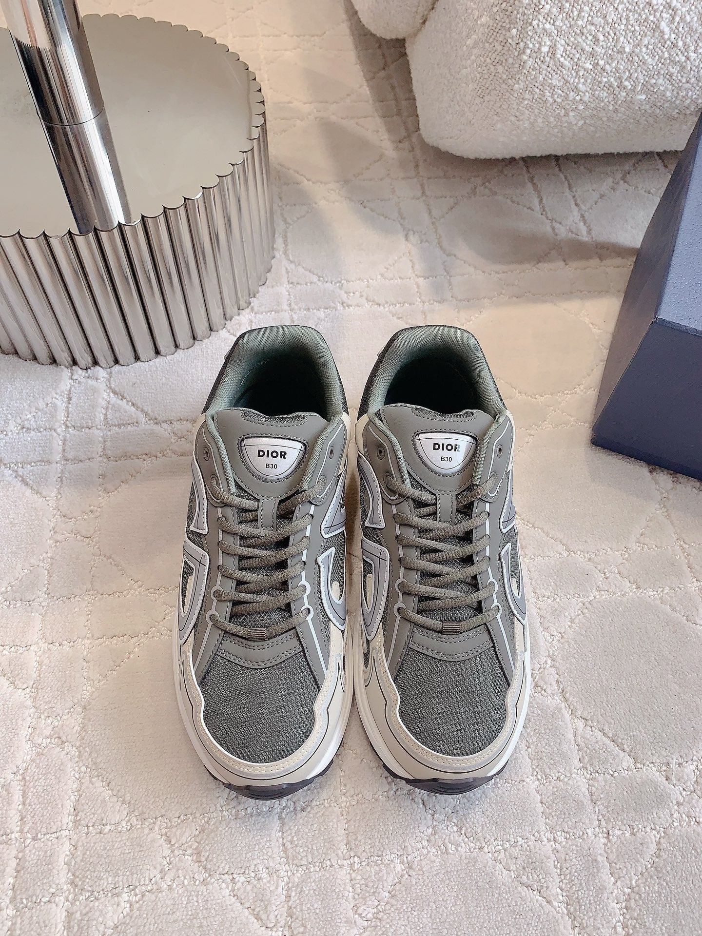 CD B30 Sneaker Gray Brown Mix Beige White Polyester Mesh Fabric And Calfskin