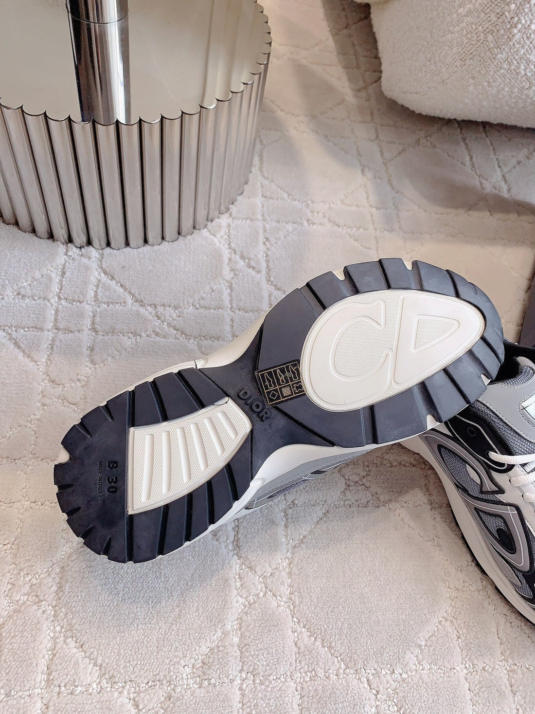 CD B30 Sneaker Cement Grey Mix Black Ivory White Polyester Mesh Fabric And Calfskin