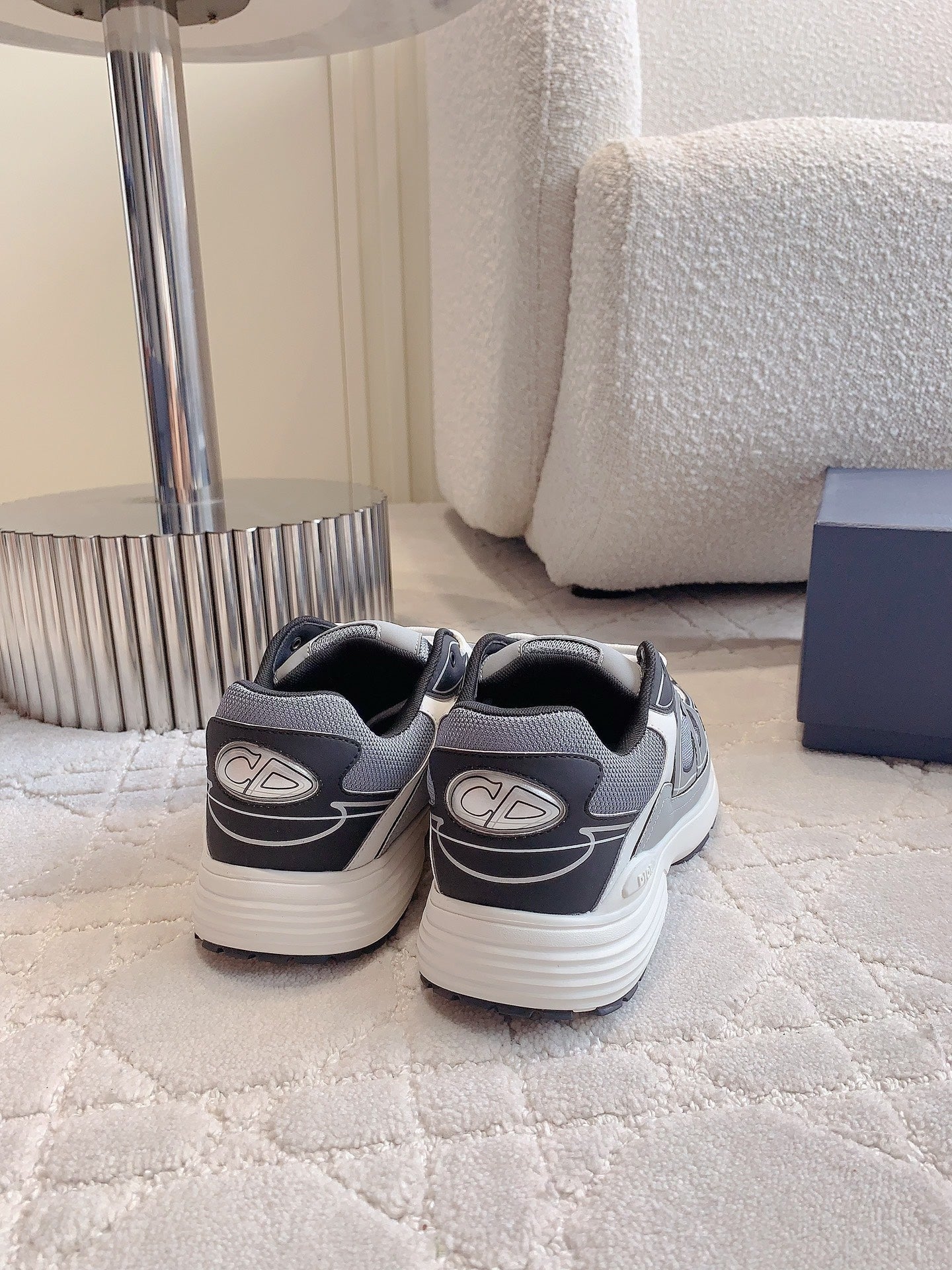 CD B30 Sneaker Cement Grey Mix Black Ivory White Polyester Mesh Fabric And Calfskin