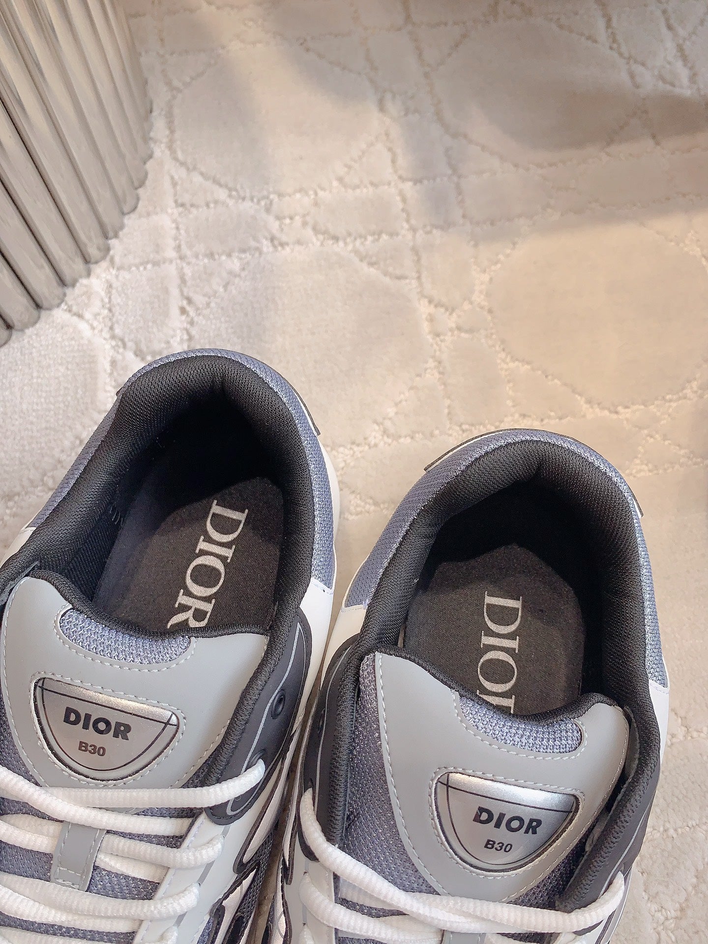 CD B30 Sneaker Cement Grey Mix Black Ivory White Polyester Mesh Fabric And Calfskin