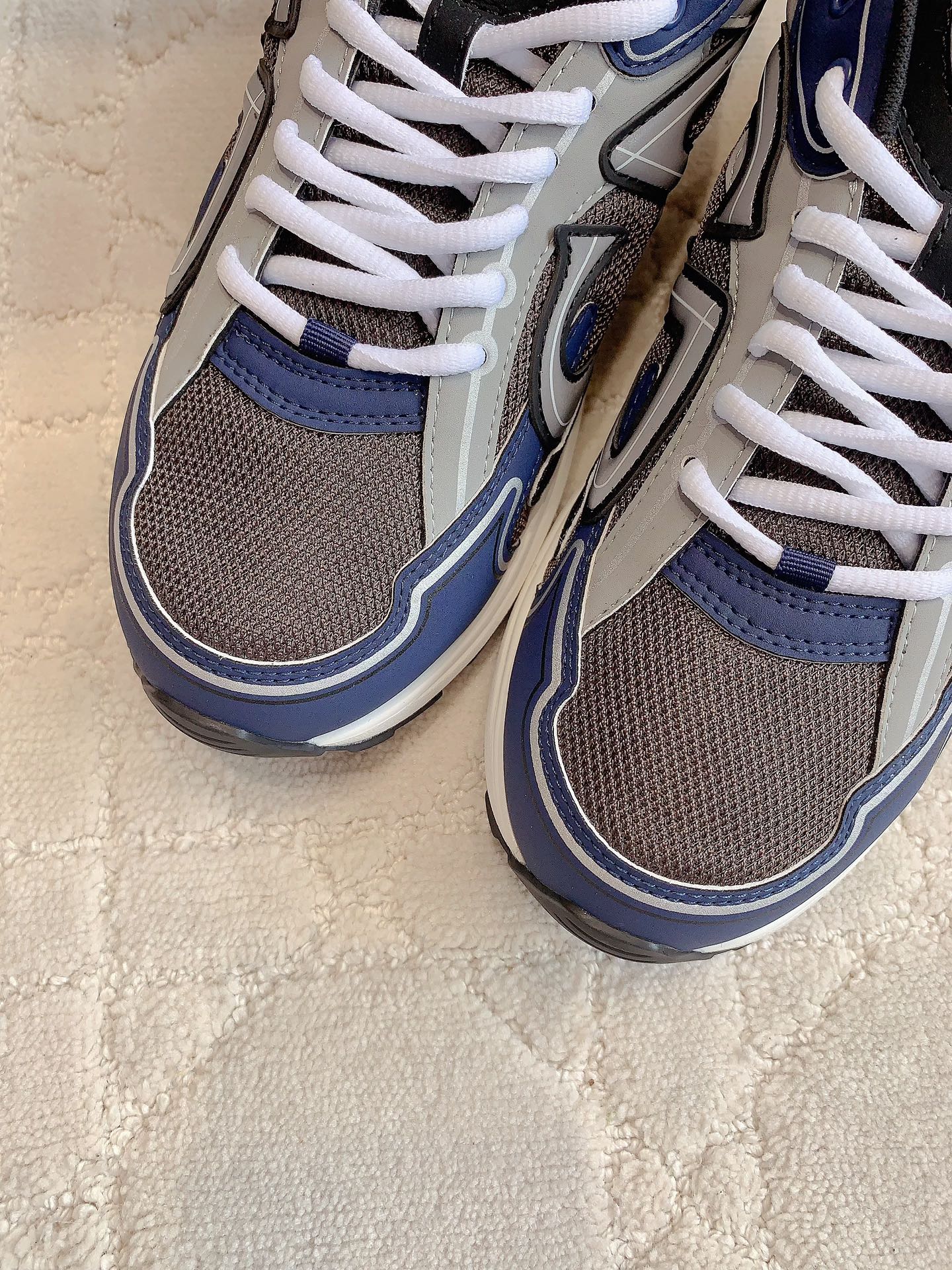 CD B30 Sneaker Brown Blue Mix Grey Polyester Mesh Fabric And Calfskin