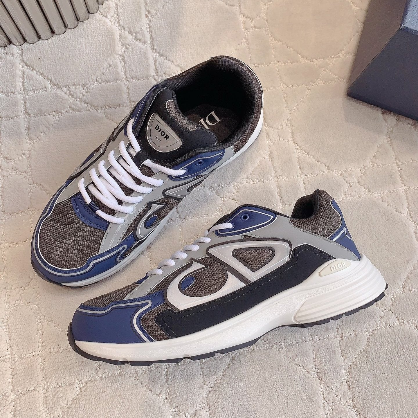 CD B30 Sneaker Brown Blue Mix Grey Polyester Mesh Fabric And Calfskin