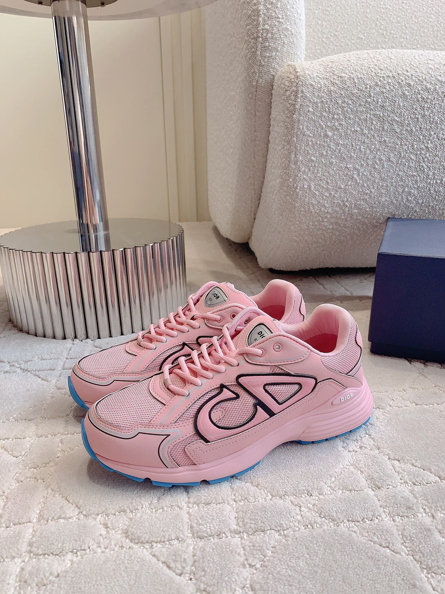 CD B30 Sneaker Pink Mix Blue White Polyester Mesh Fabric And Calfskin