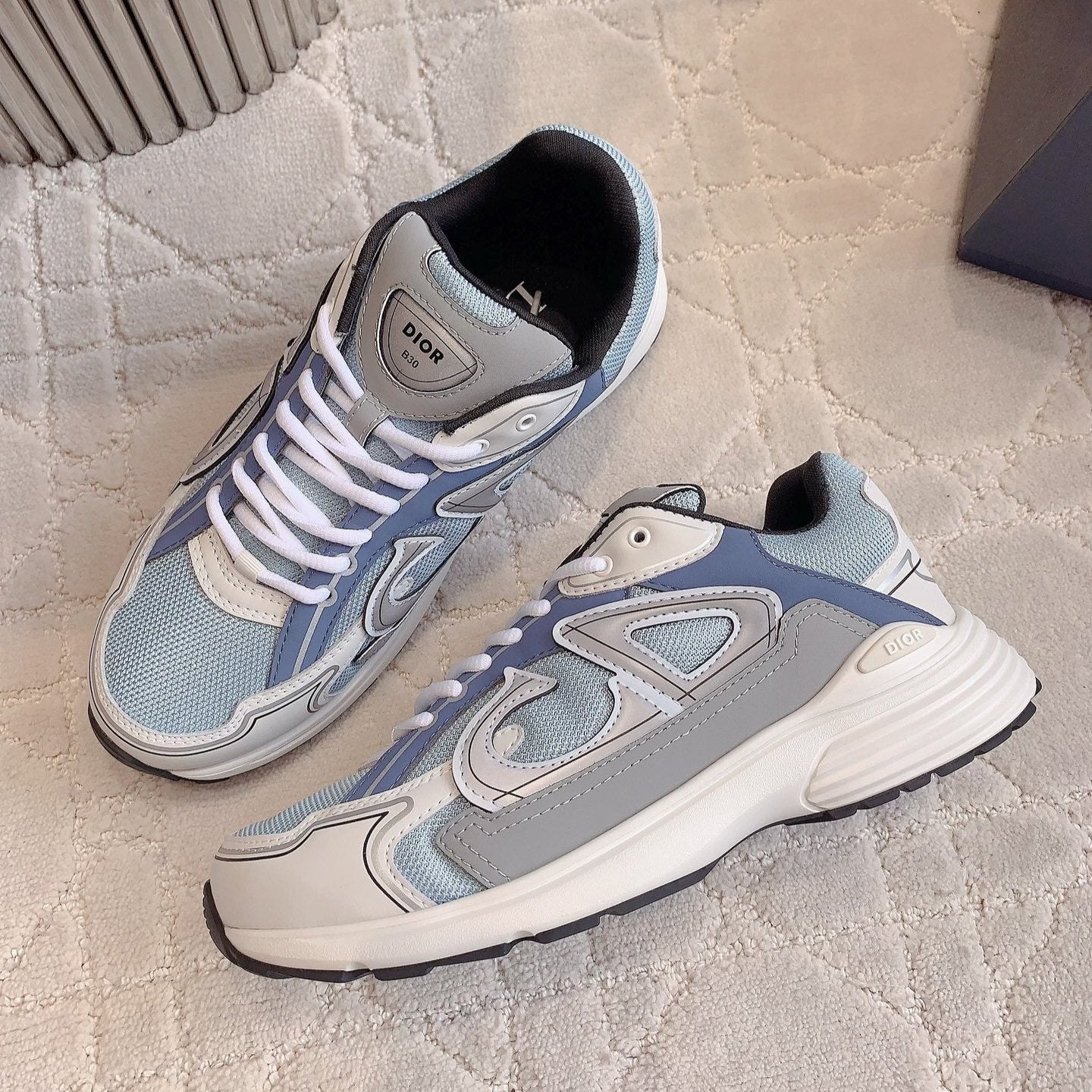 CD B30 Sneaker Dark Blue Grey Mix Light Blue White Polyester Mesh Fabric And Calfskin