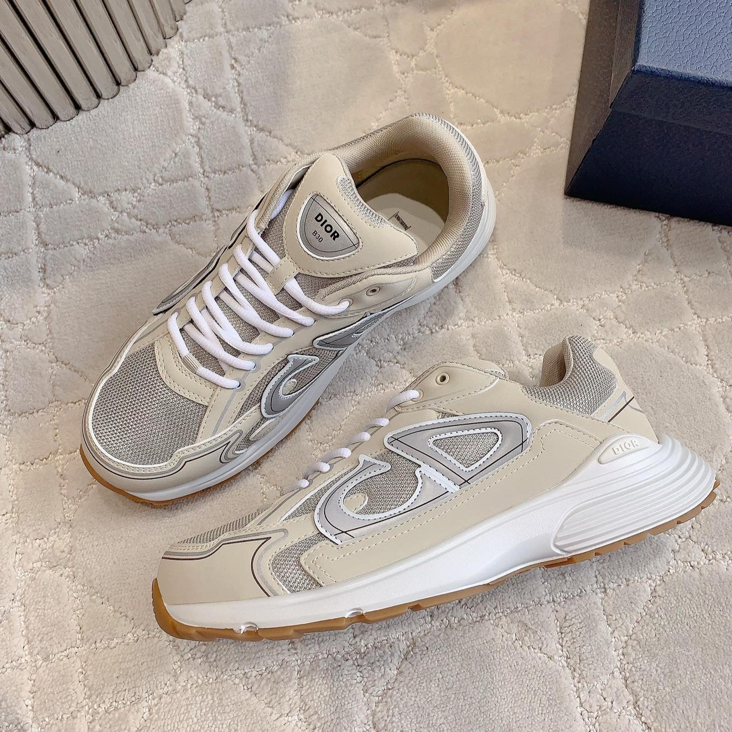 CD B30 Sneaker Grey Beige Mix Brown Polyester Mesh Fabric And Calfskin