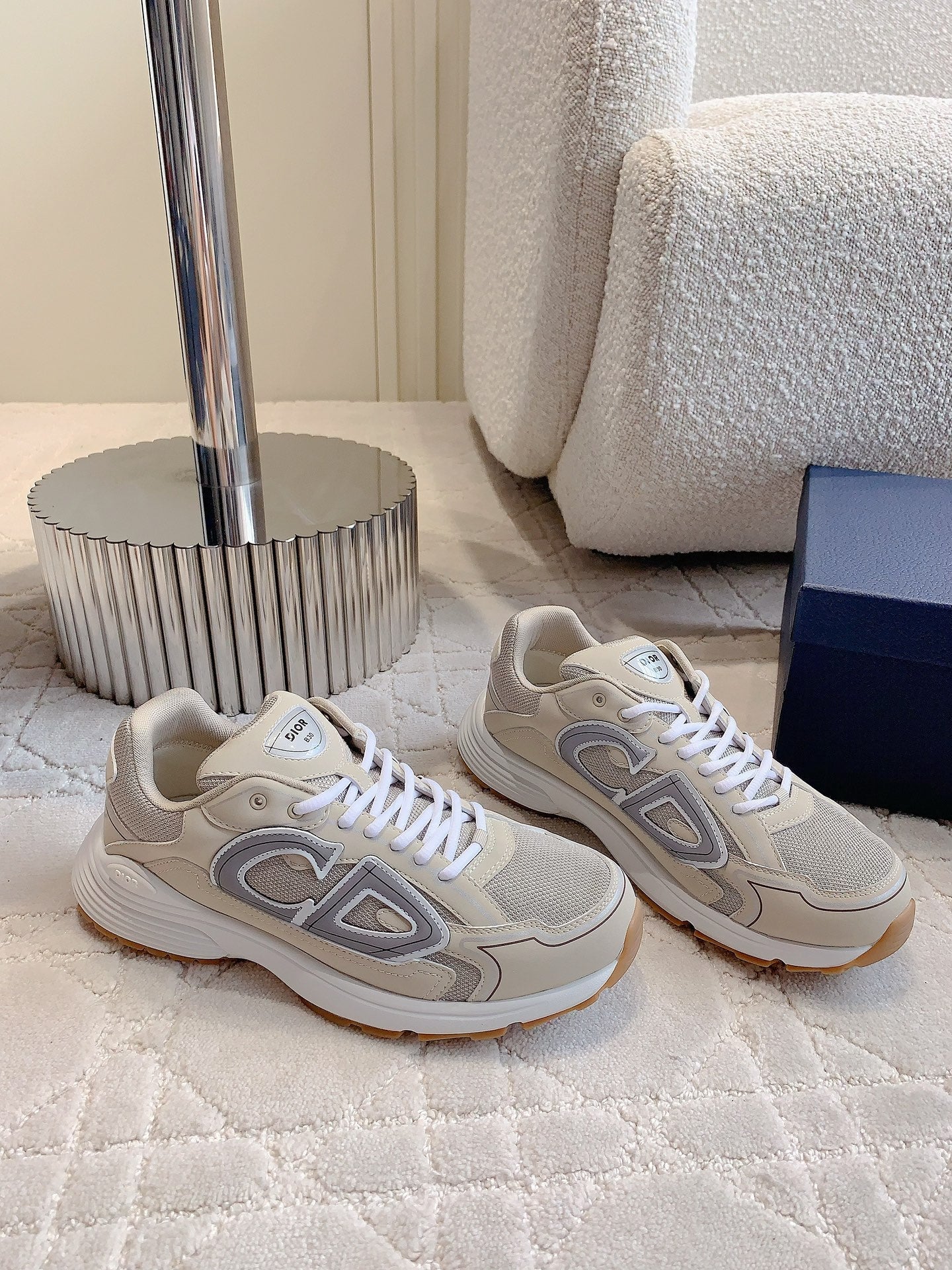 CD B30 Sneaker Grey Beige Mix Brown Polyester Mesh Fabric And Calfskin