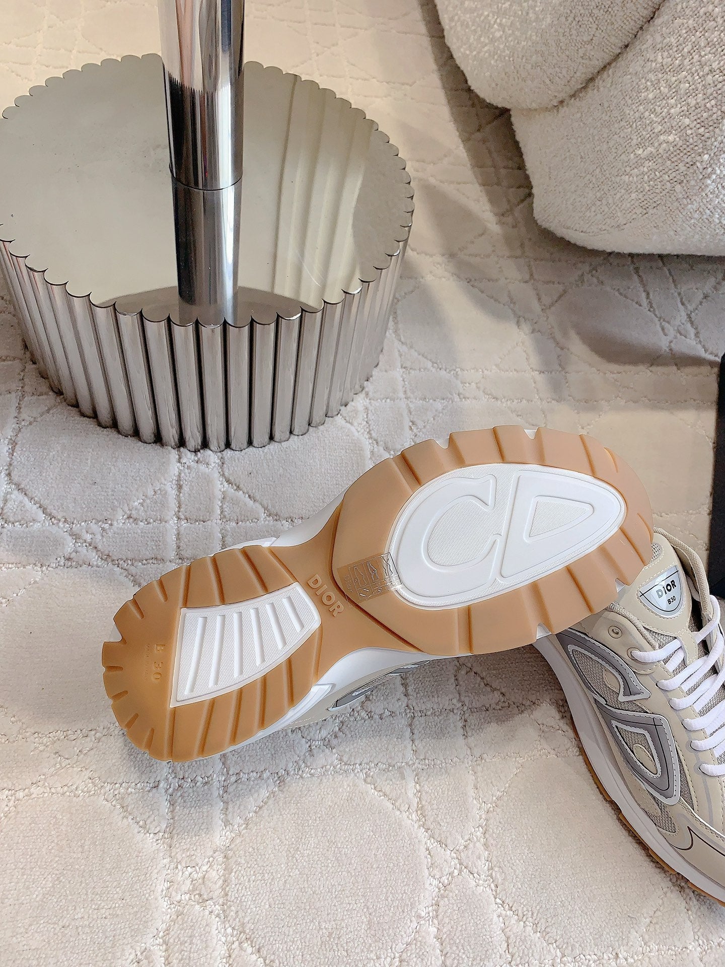 CD B30 Sneaker Grey Beige Mix Brown Polyester Mesh Fabric And Calfskin