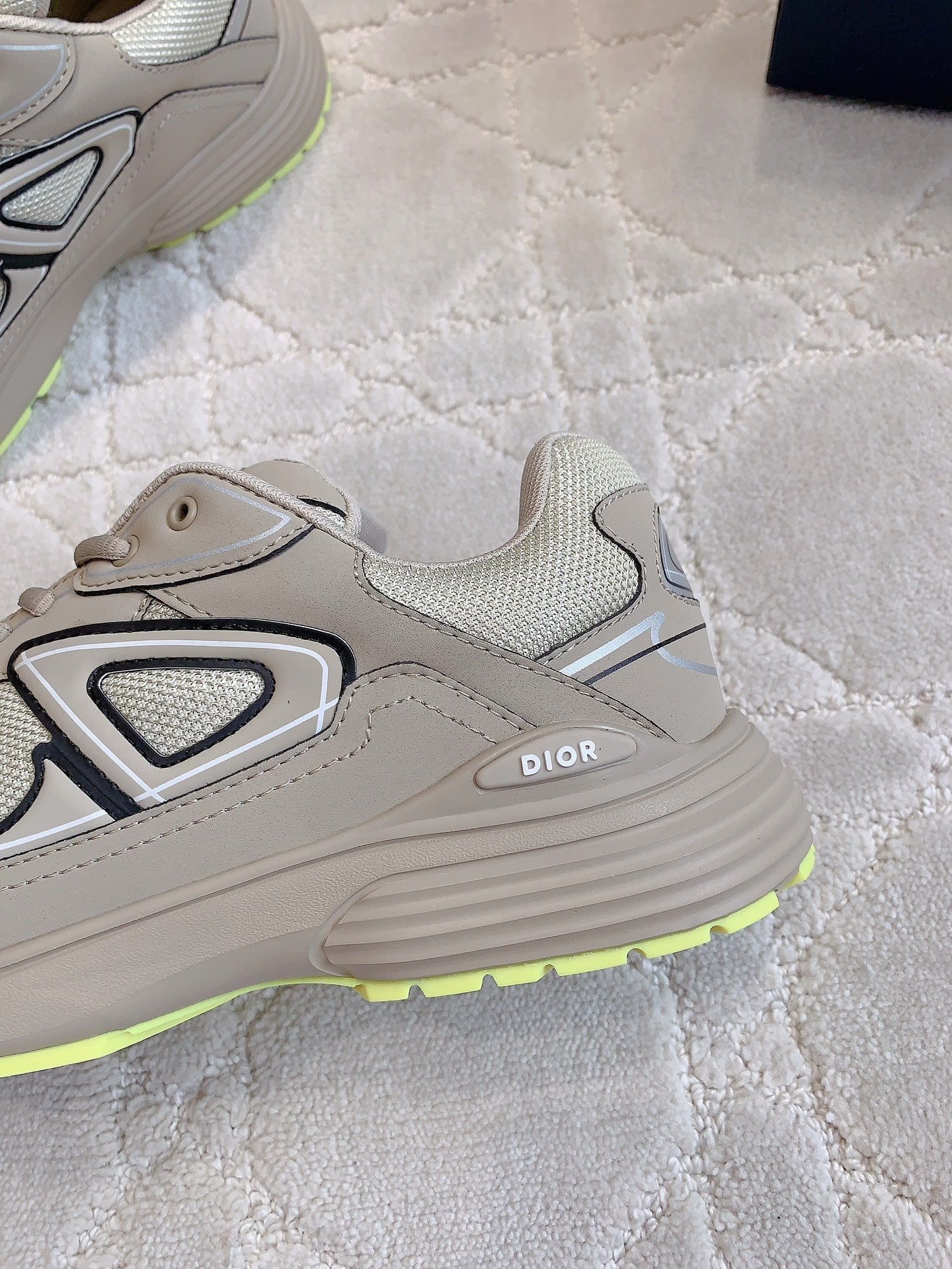 CD B30 Sneaker Dark Beige Mix Yellow Polyester Mesh Fabric And Calfskin