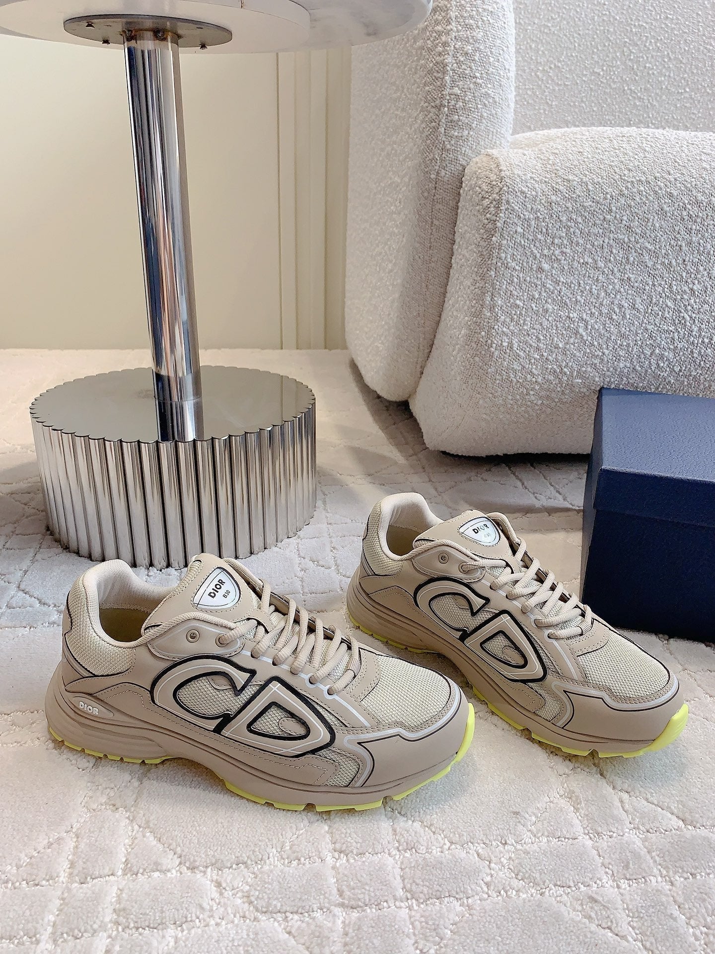 CD B30 Sneaker Dark Beige Mix Yellow Polyester Mesh Fabric And Calfskin