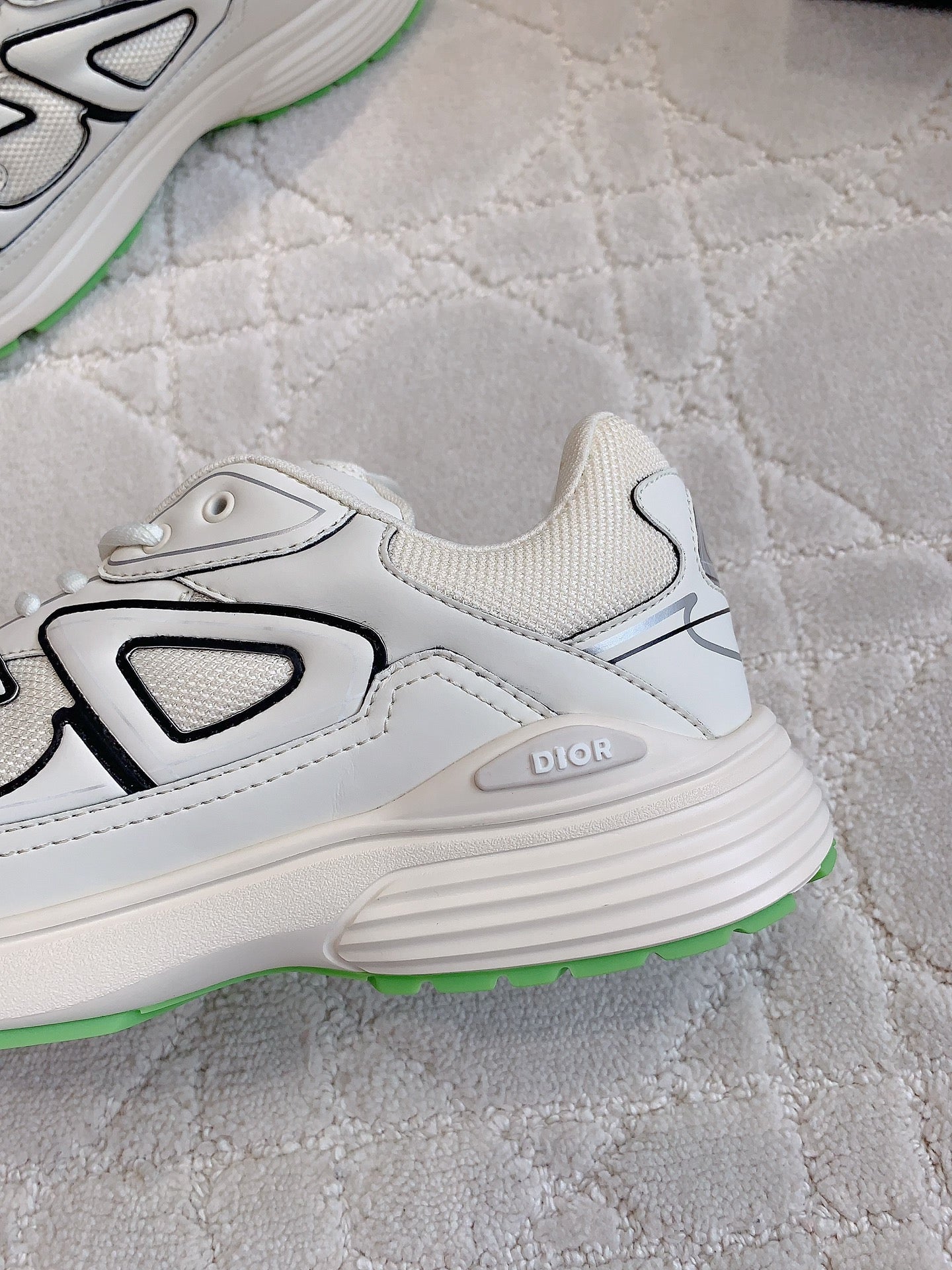 CD B30 Sneaker Milky Beige Mix Green Polyester Mesh Fabric And Calfskin