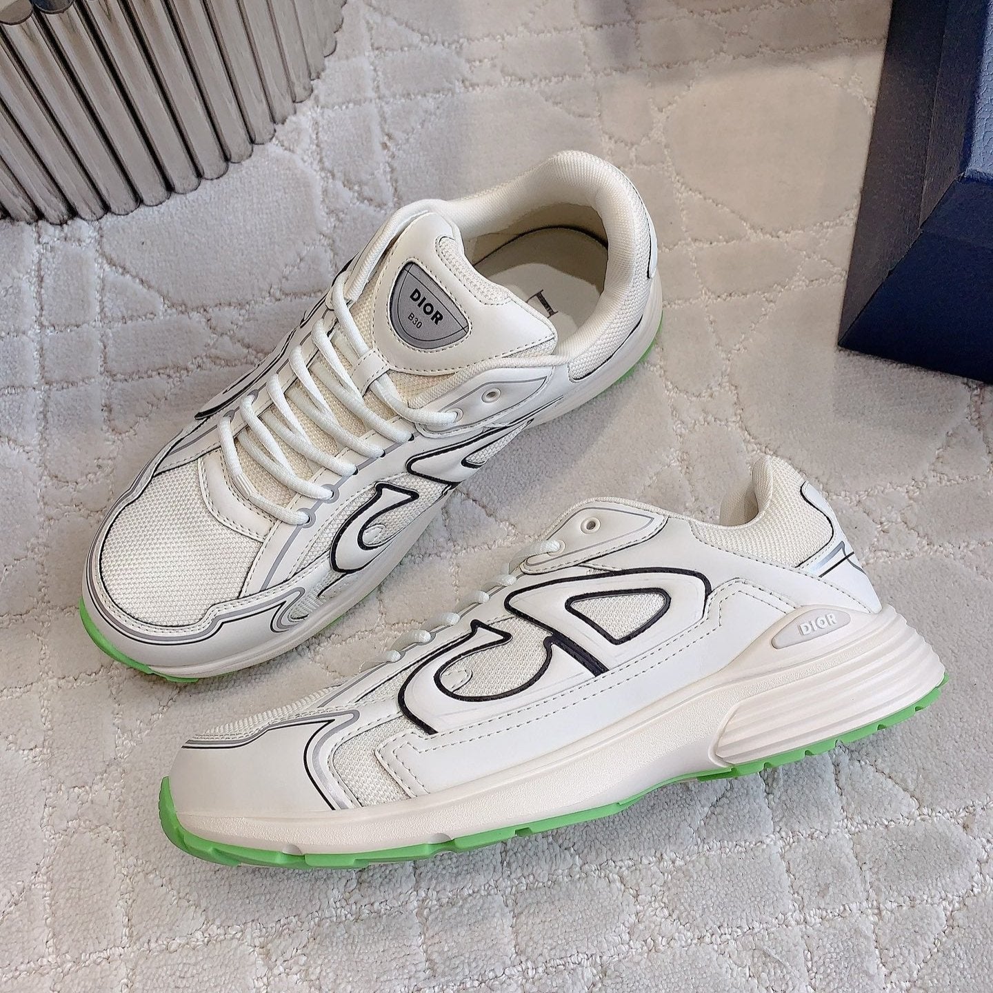 CD B30 Sneaker Milky Beige Mix Green Polyester Mesh Fabric And Calfskin