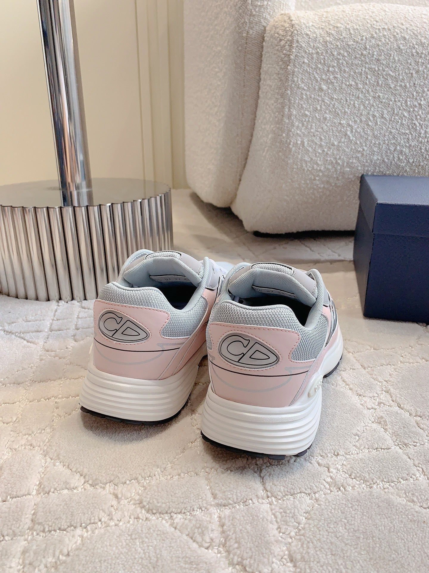 CD B30 Sneaker Grey Mix Pastel Pink Polyester Mesh Fabric And Calfskin