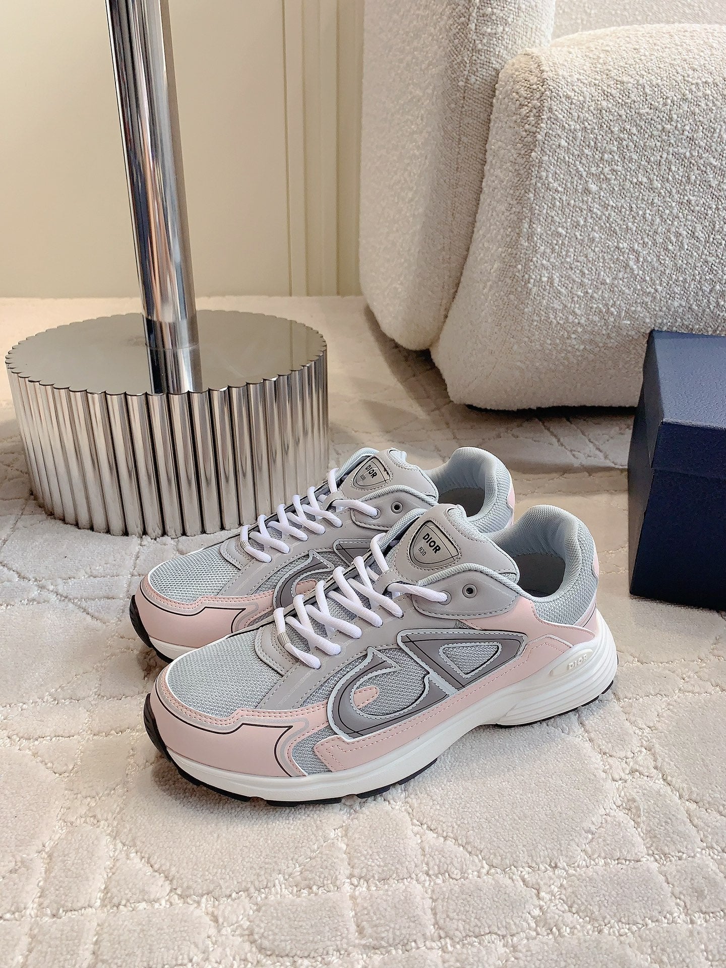 CD B30 Sneaker Grey Mix Pastel Pink Polyester Mesh Fabric And Calfskin