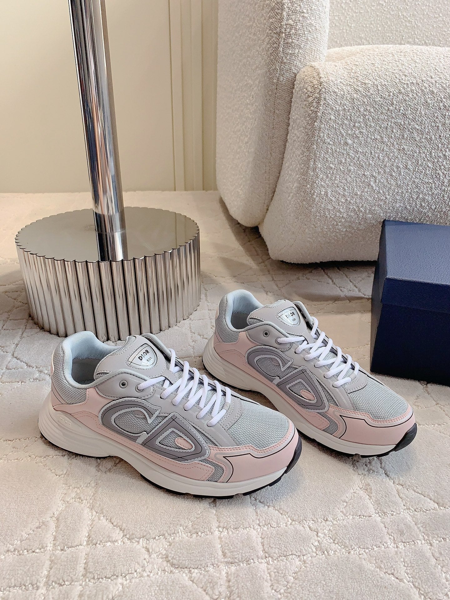 CD B30 Sneaker Grey Mix Pastel Pink Polyester Mesh Fabric And Calfskin