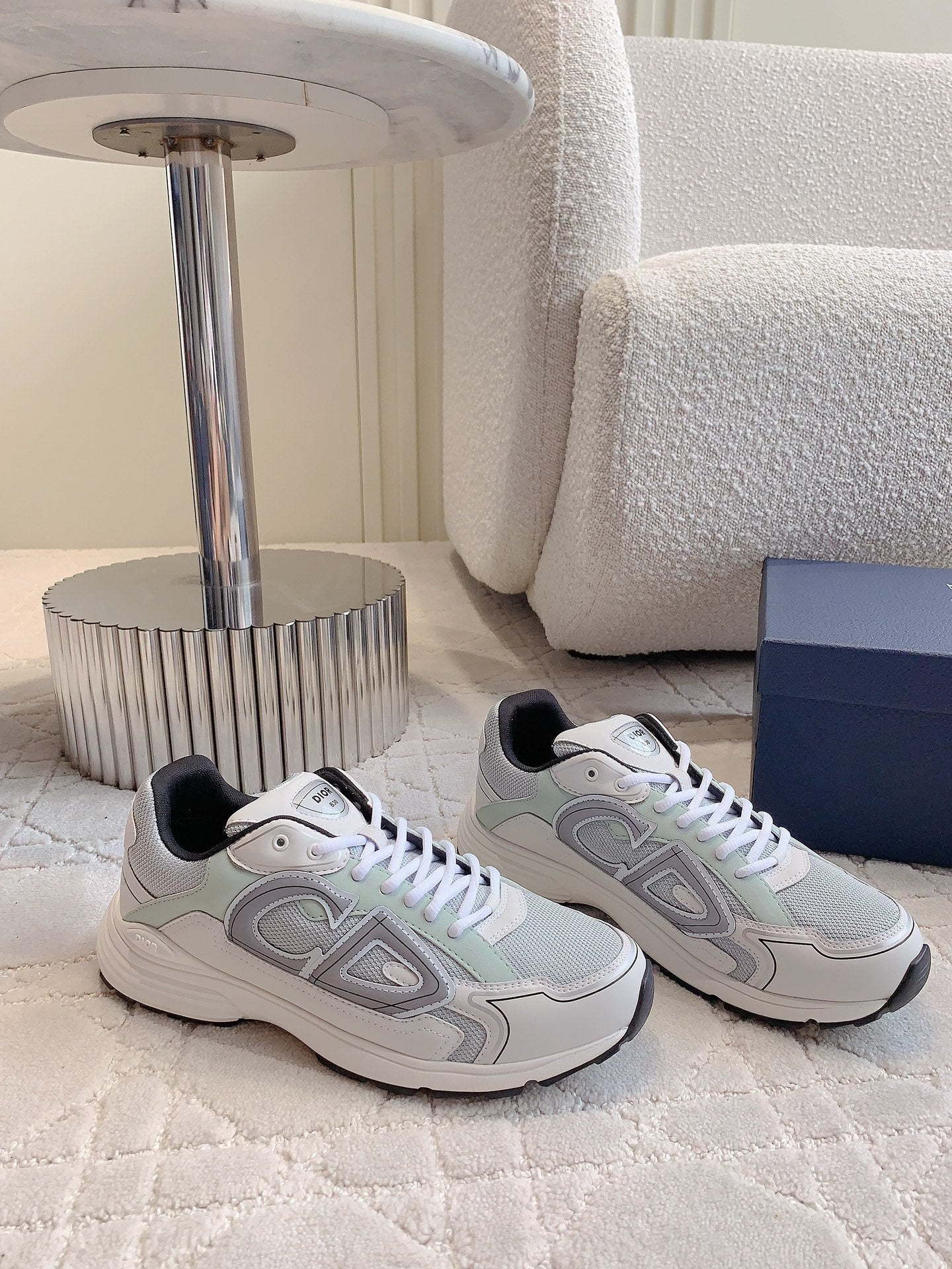 CD B30 Sneaker Grey White Mix Pale Jade Green Polyester Mesh Fabric And Calfskin