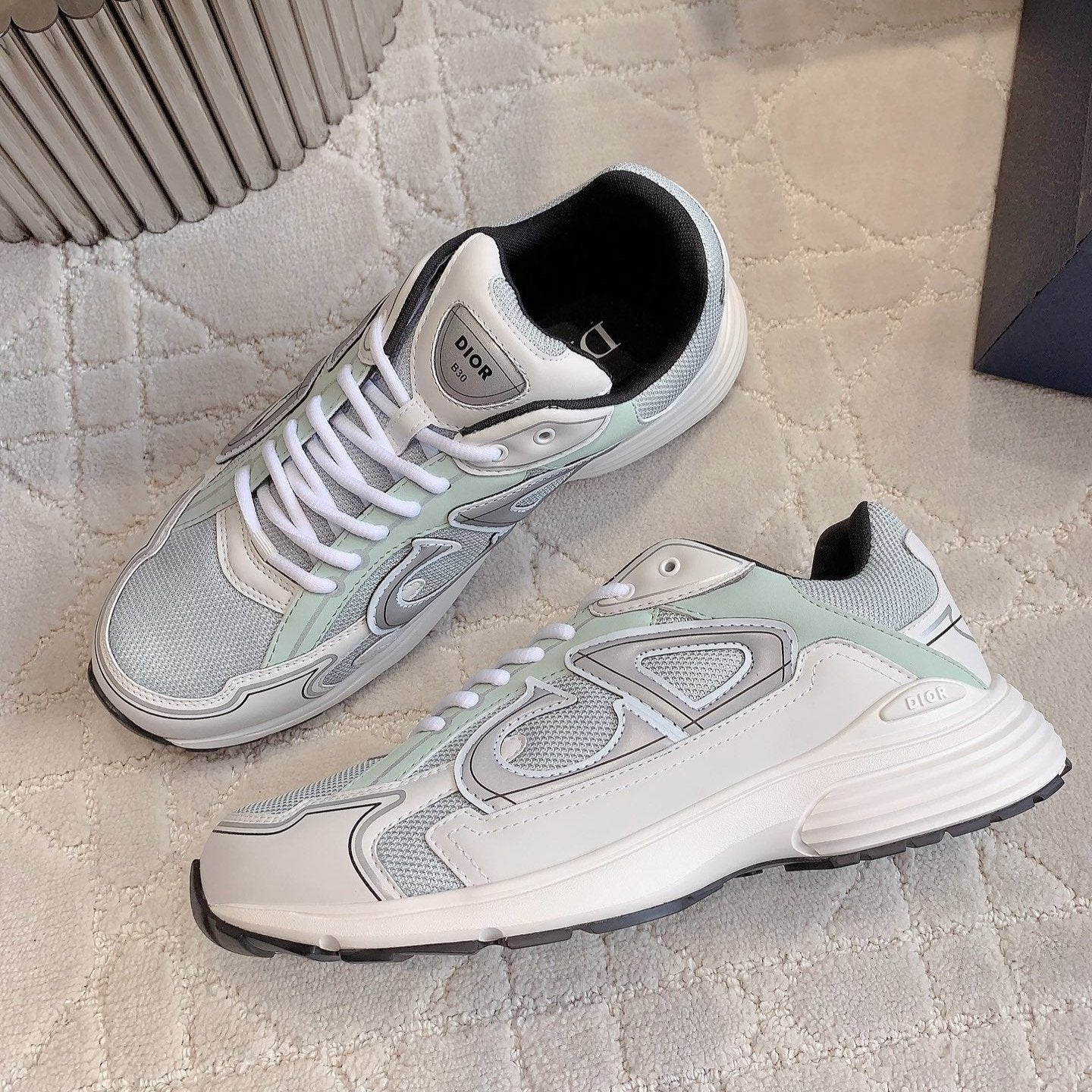 CD B30 Sneaker Grey White Mix Pale Jade Green Polyester Mesh Fabric And Calfskin