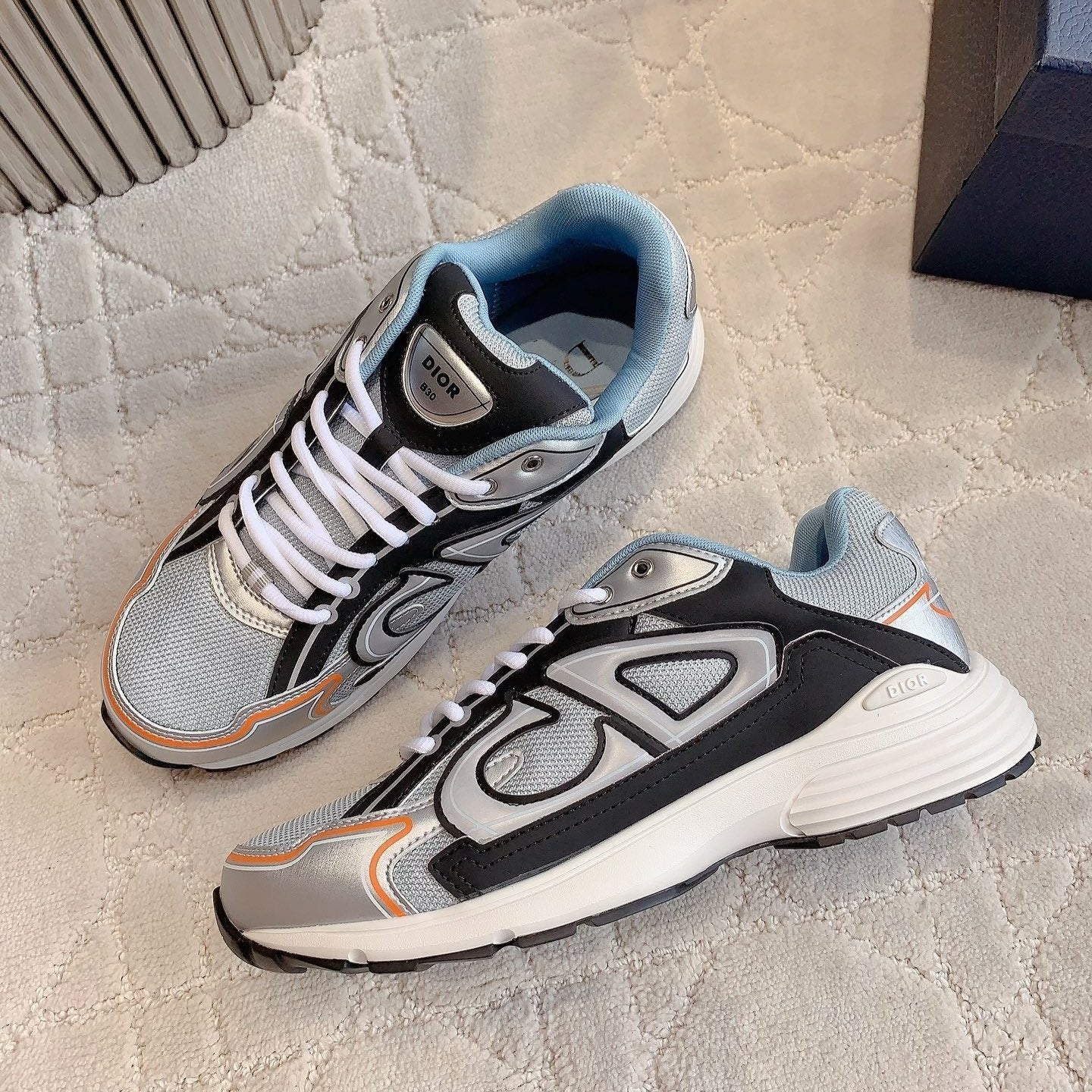 CD B30 Sneaker Gray Black Mix Blue Orange Polyester Mesh Fabric And Calfskin