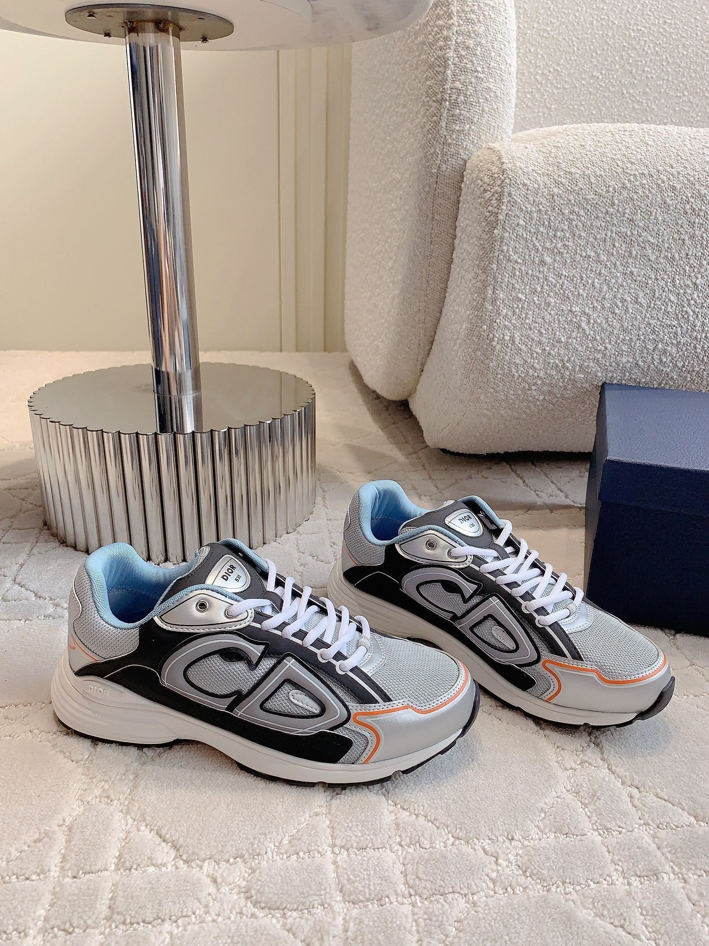 CD B30 Sneaker Gray Black Mix Blue Orange Polyester Mesh Fabric And Calfskin