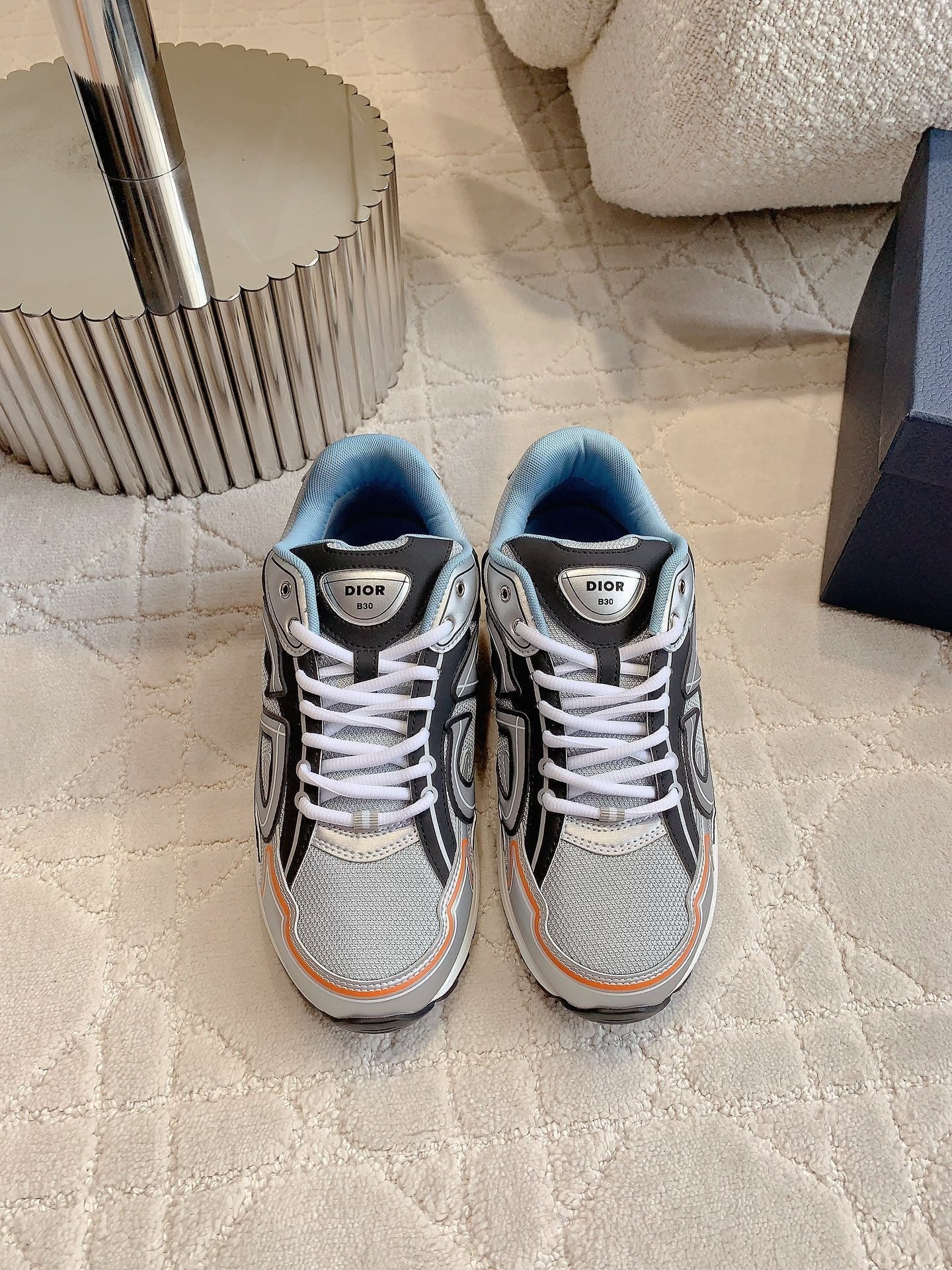 CD B30 Sneaker Gray Black Mix Blue Orange Polyester Mesh Fabric And Calfskin