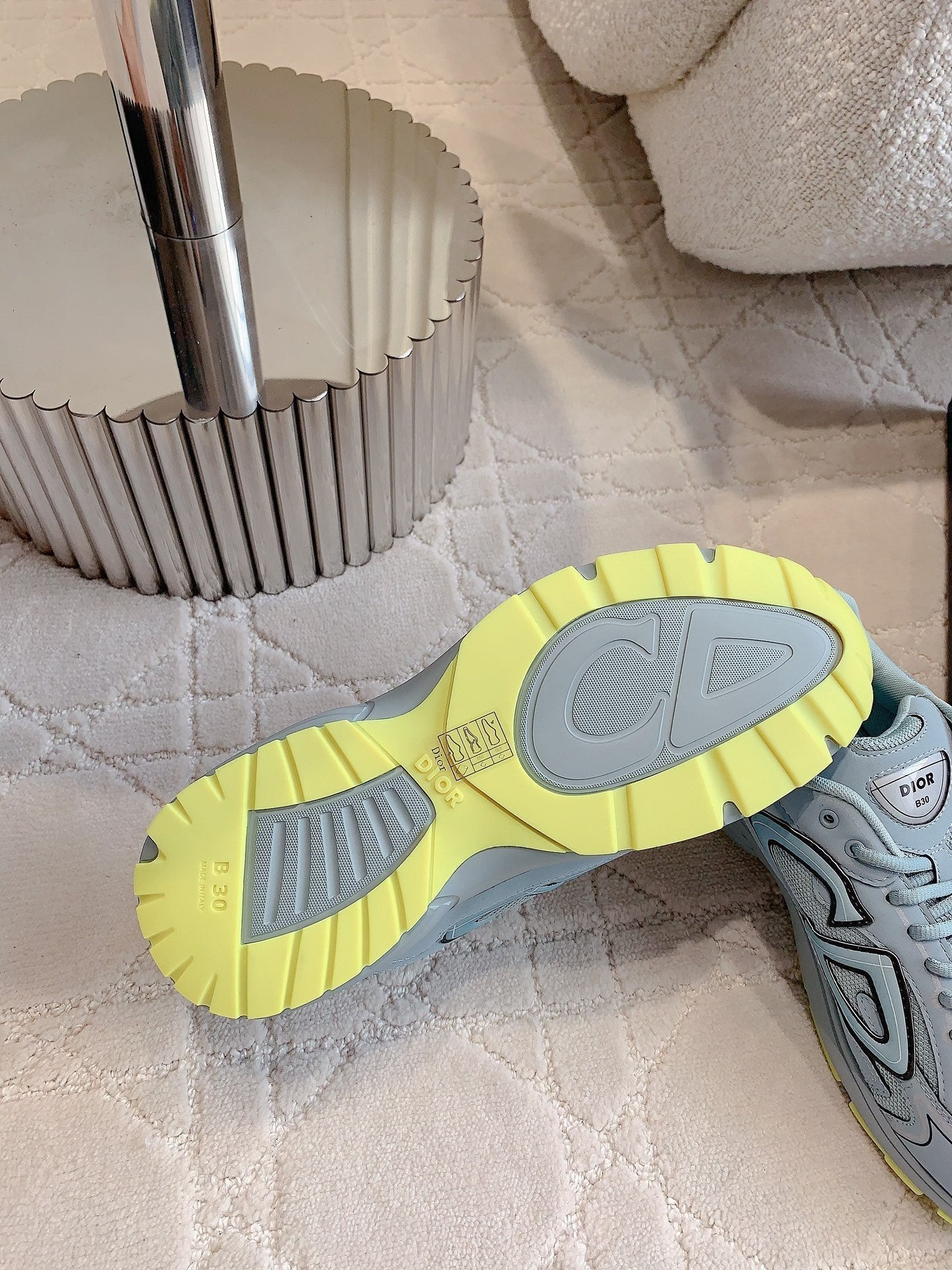 CD B30 Sneaker Grey Blue Mix Yellow Polyester Mesh Fabric And Calfskin