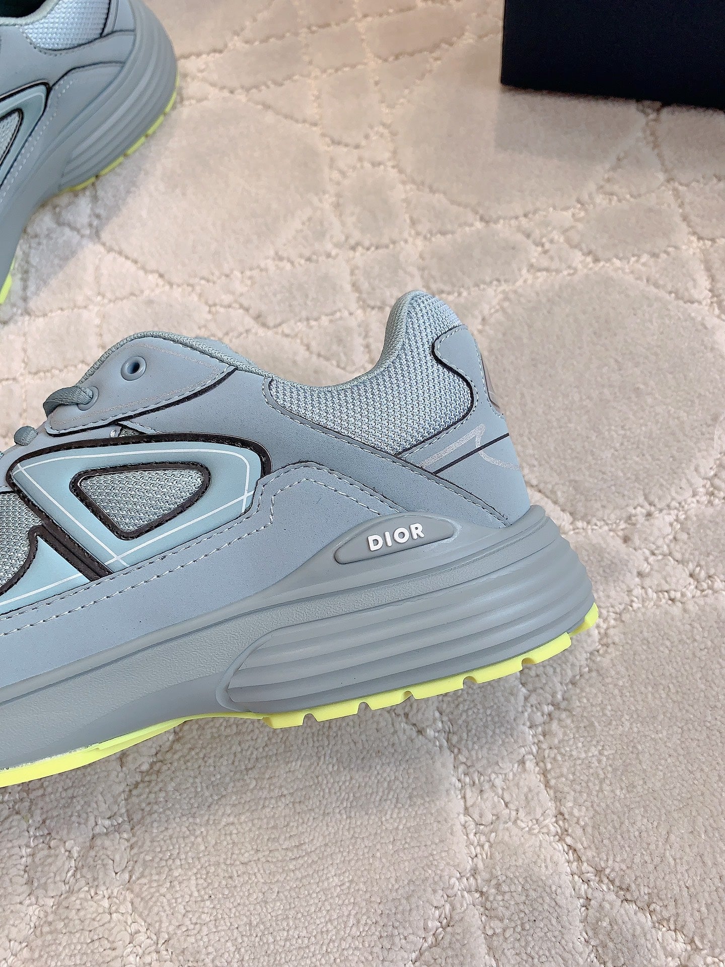 CD B30 Sneaker Grey Blue Mix Yellow Polyester Mesh Fabric And Calfskin