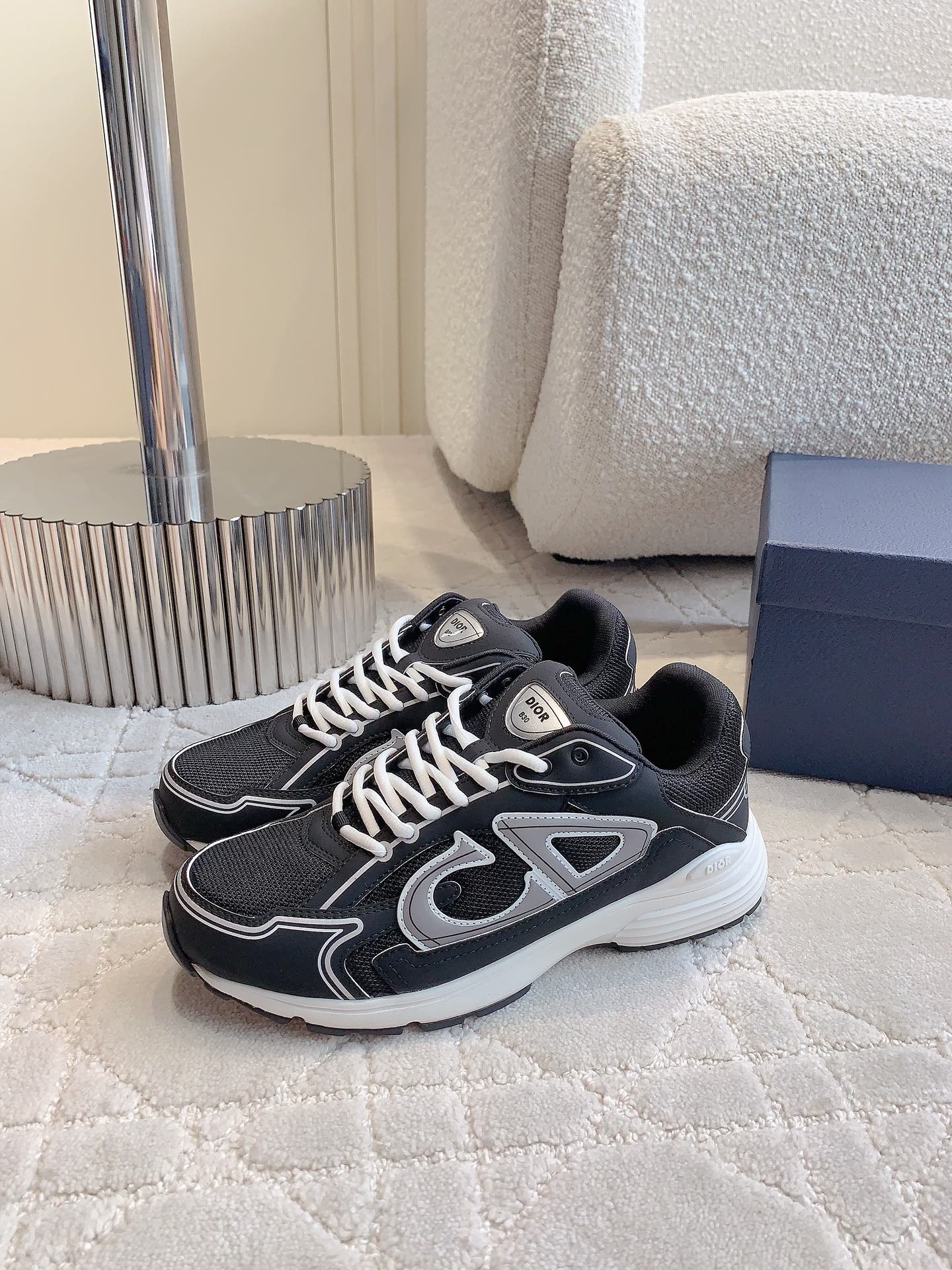 CD B30 Sneaker Grey Black Polyester Mesh Fabric And Calfskin