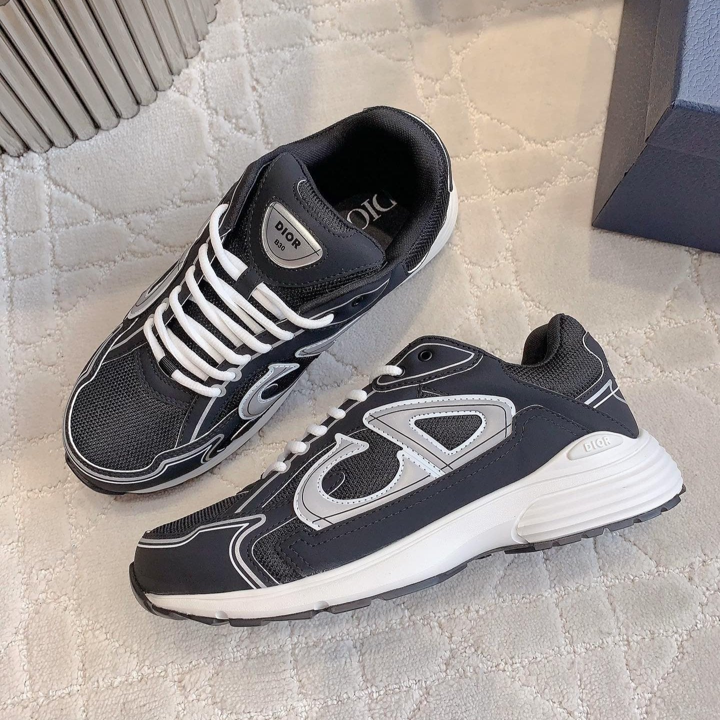 CD B30 Sneaker Grey Black Polyester Mesh Fabric And Calfskin