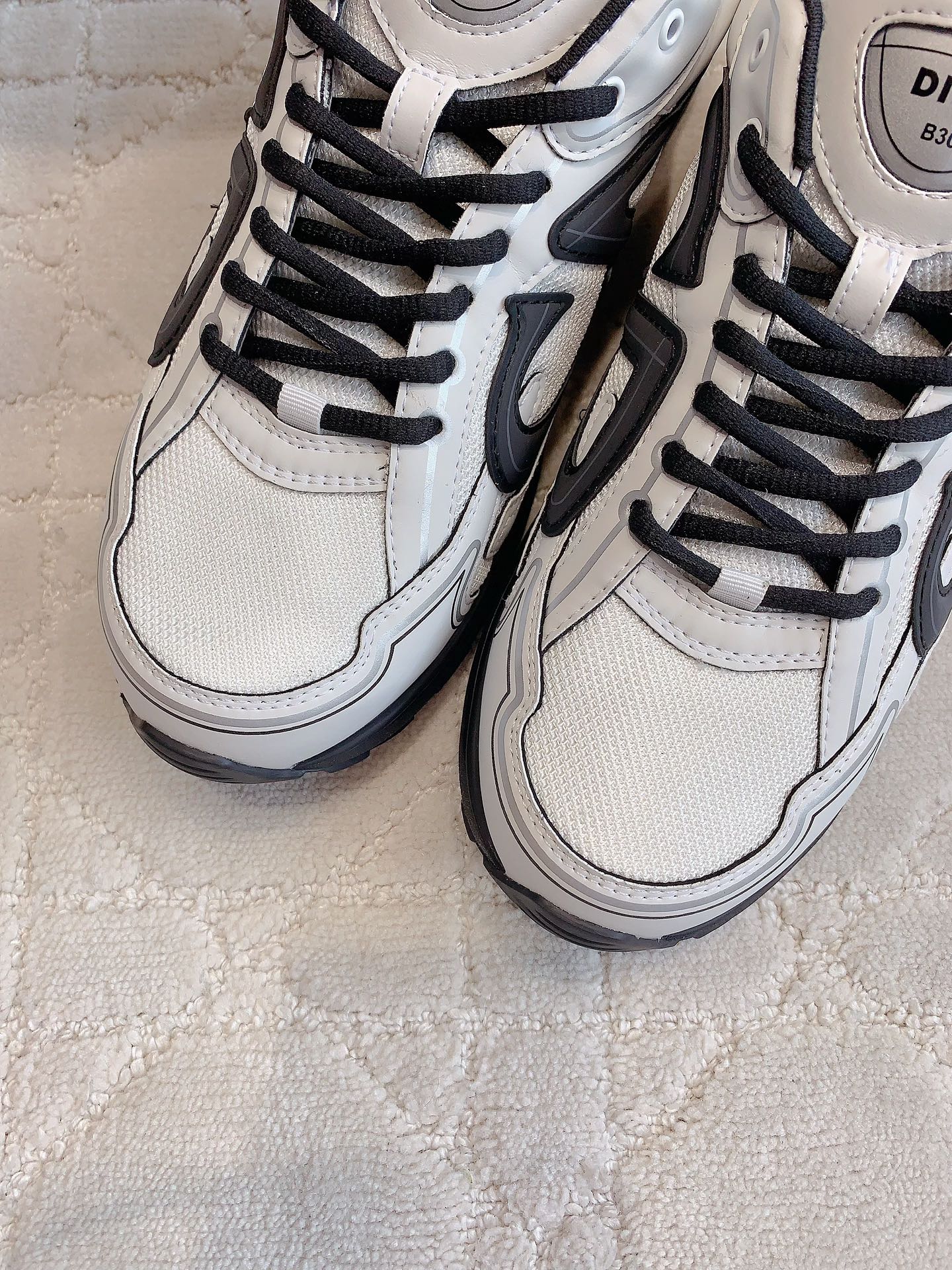 CD B30 Sneaker White Mix Black Polyester Mesh Fabric And Calfskin