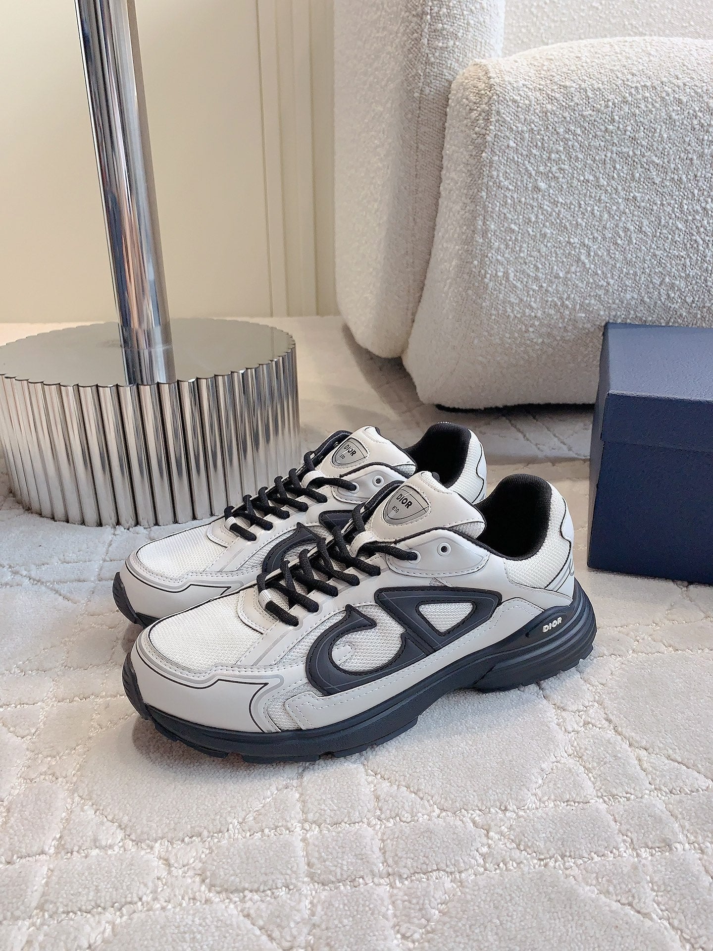 CD B30 Sneaker White Mix Black Polyester Mesh Fabric And Calfskin