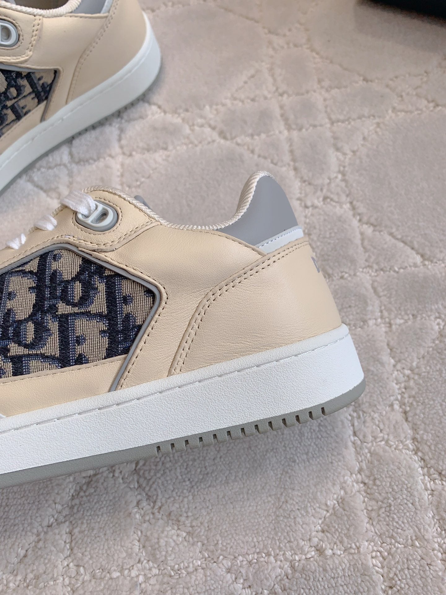 CD B27 Low-Top Sneaker White Beige Mix Charcoal Blue Print Calfskin And Oblique Jacquard