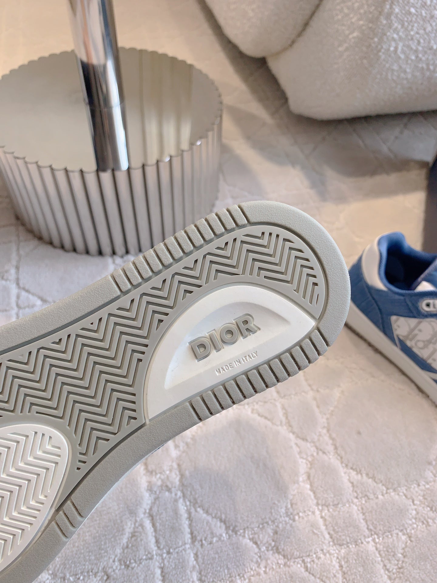 CD B27 Low-Top Sneaker White Blue Print Calfskin And Denim Fabric