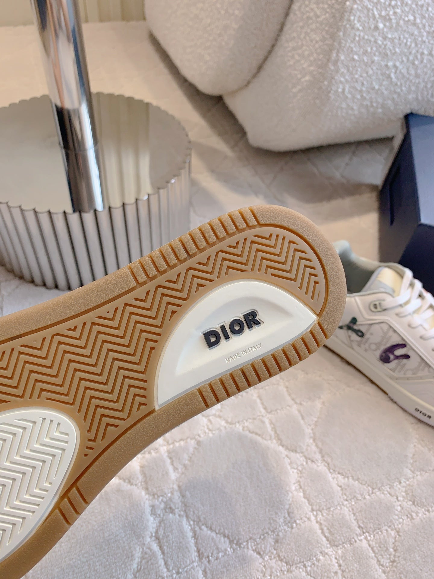 CD B27 Low-Top Sneaker White Green Mix Orange purple Print Calfskin