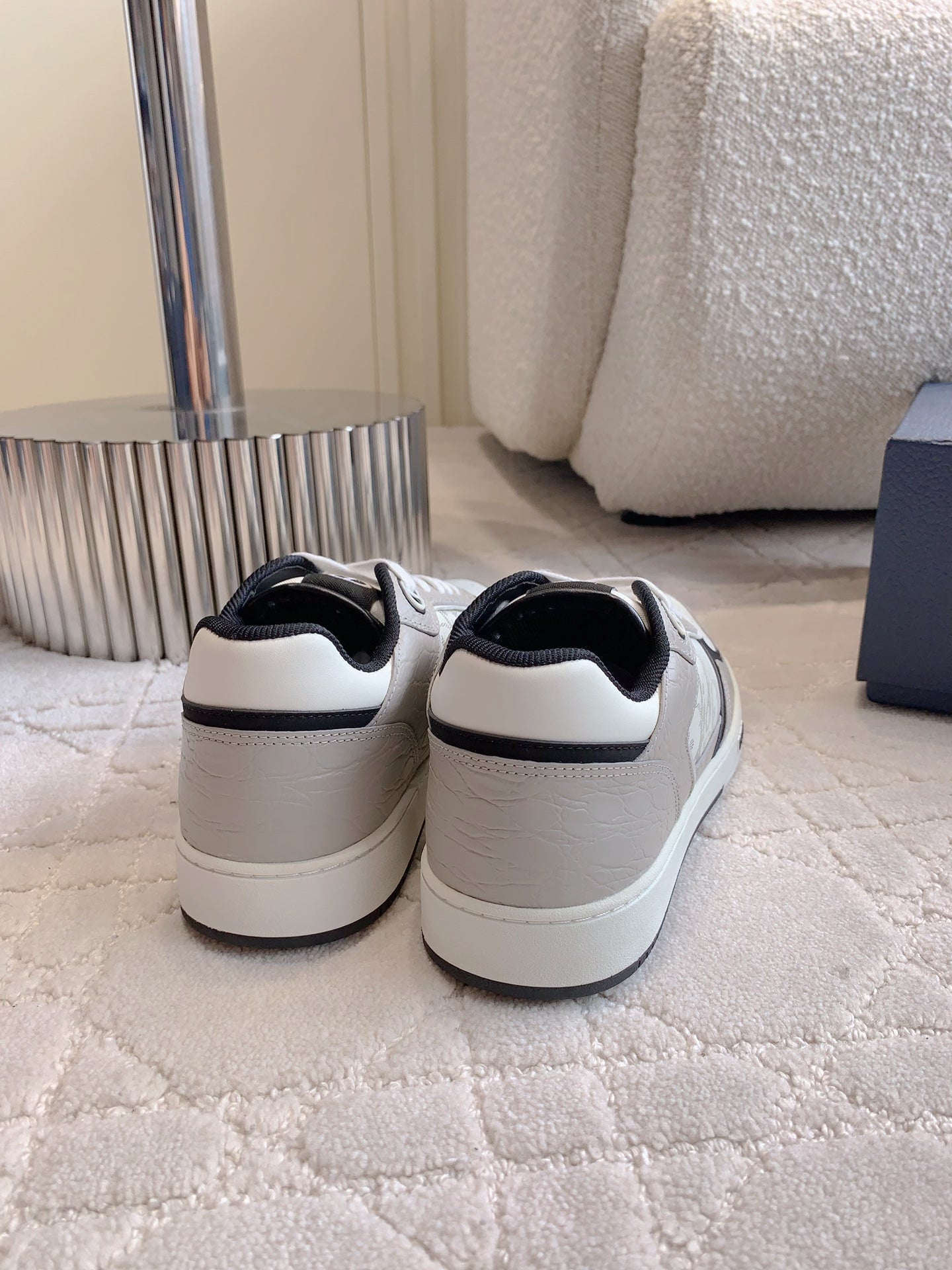 CD B27 Low-Top Sneaker Grey White Mix Black Print Wrinkled Calfskin