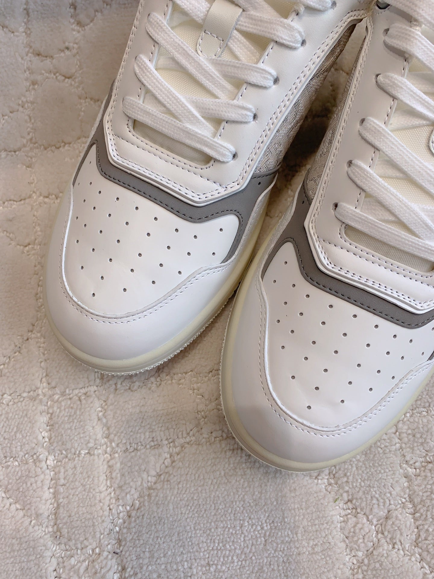 CD B27 Low-Top Sneaker White Mix Beige Grey Print Calfskin And Canvas