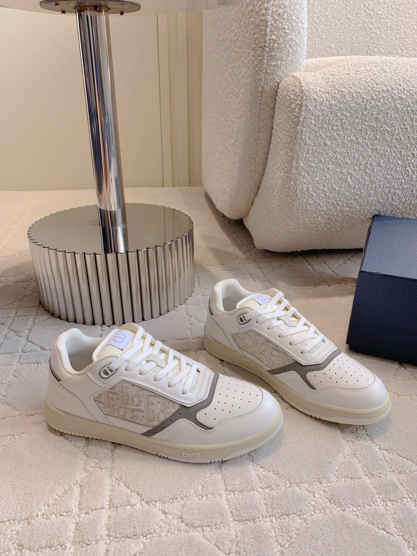 CD B27 Low-Top Sneaker White Mix Beige Grey Print Calfskin And Canvas