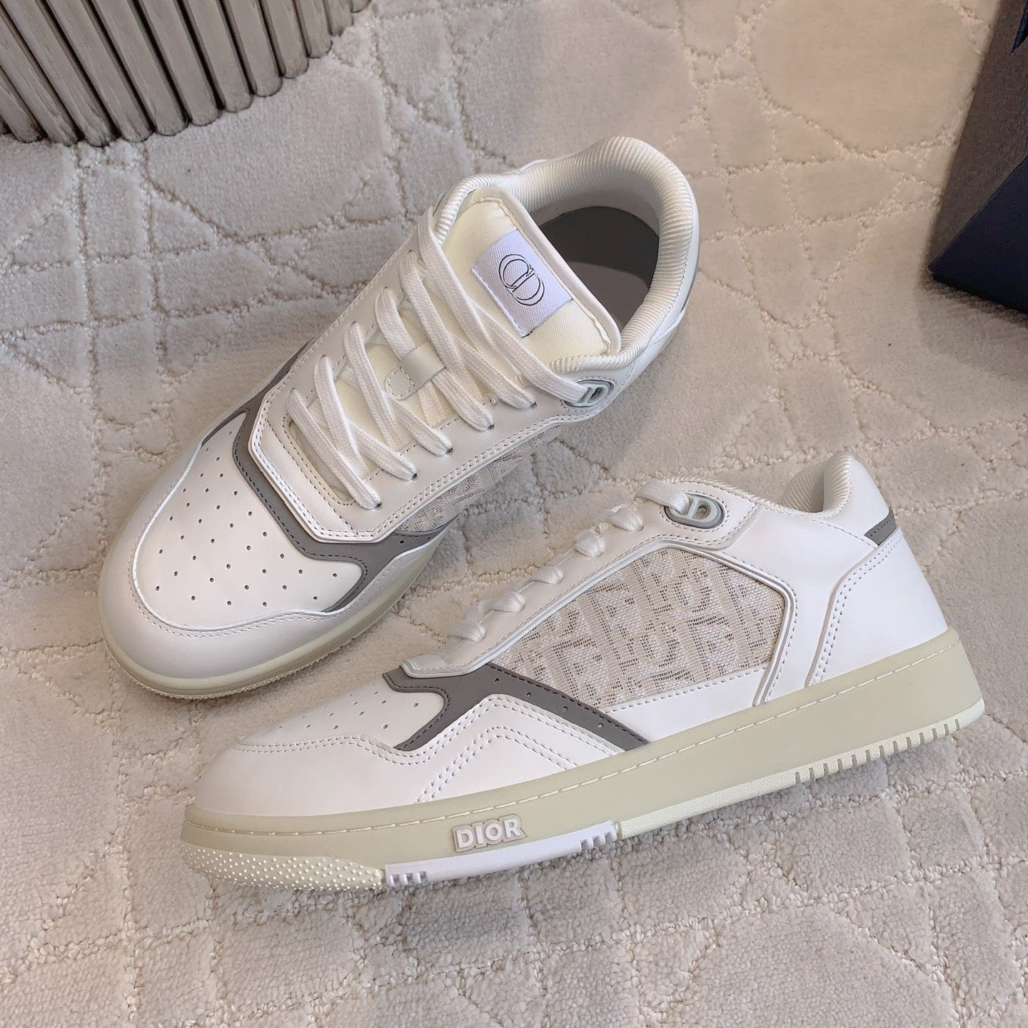 CD B27 Low-Top Sneaker White Mix Beige Grey Print Calfskin And Canvas