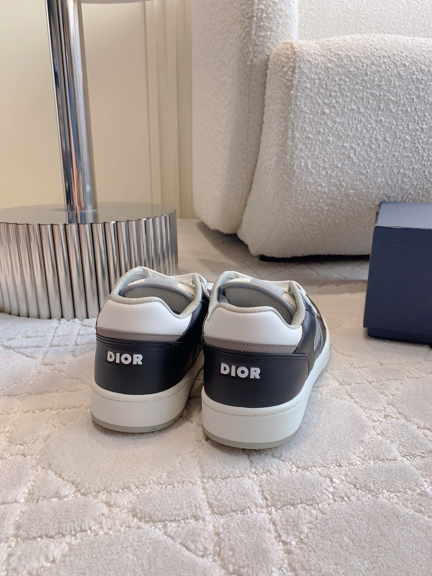 CD B27 Low-Top Sneaker Black Grey Mix White Calfskin And Oblique Jacquard Fabric