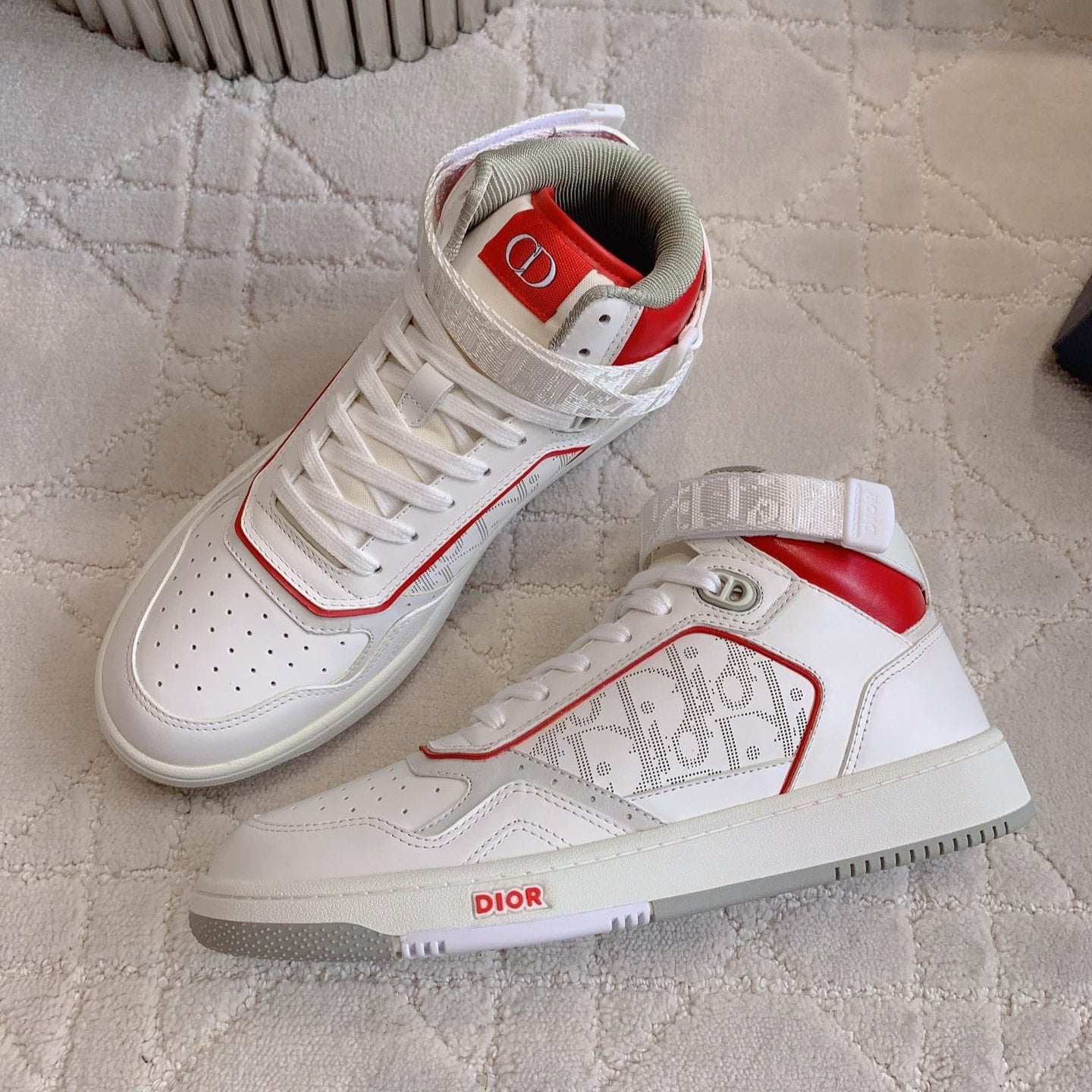 CD B27 High-Top Sneaker White Red Print Calfskin