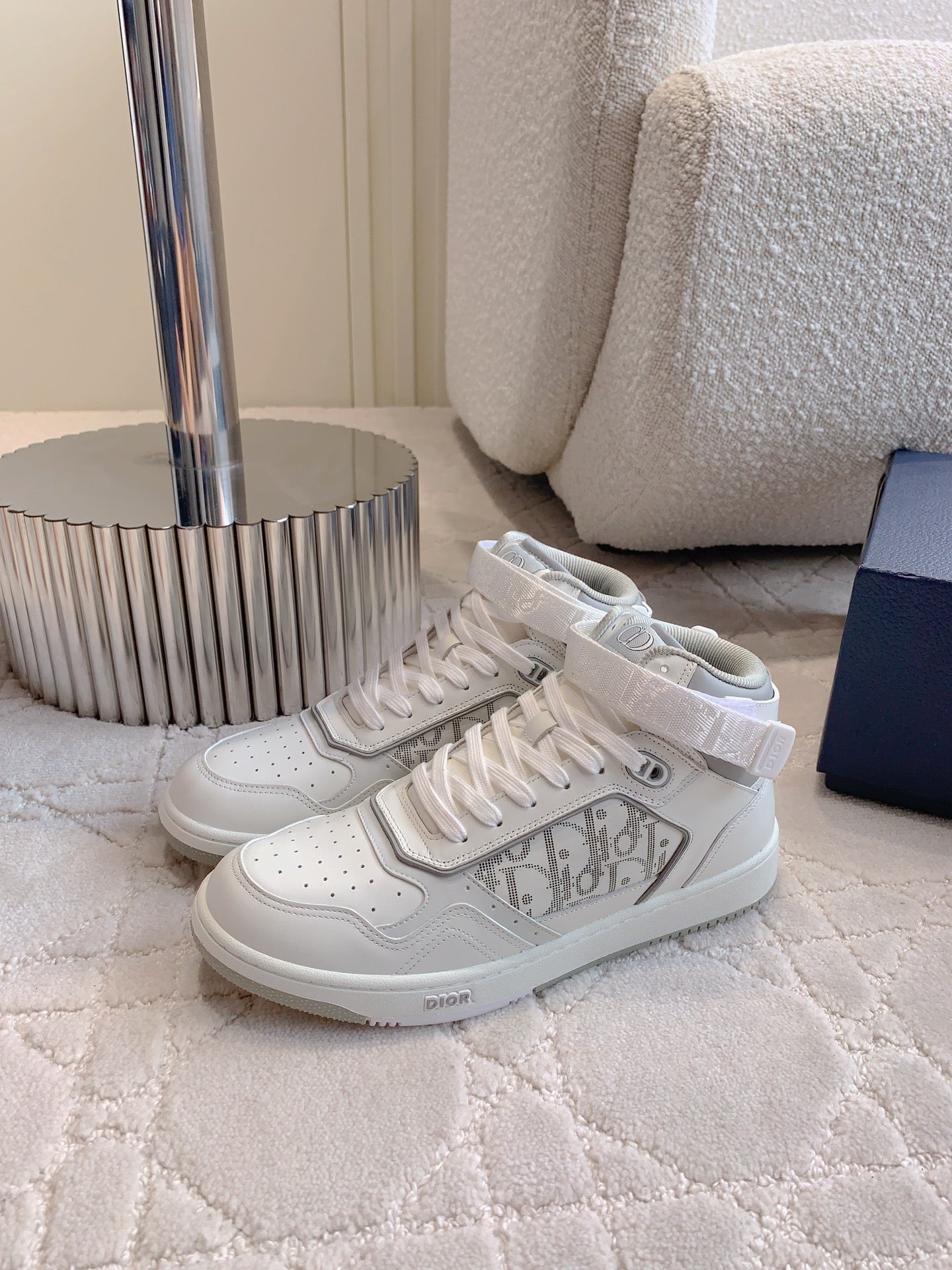 CD B27 High-Top Sneaker White Print Calfskin