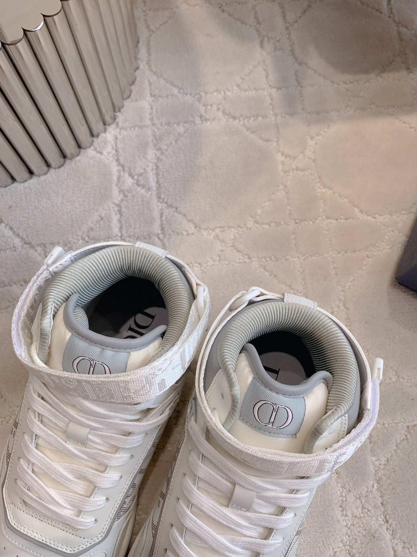 CD B27 High-Top Sneaker White Print Calfskin