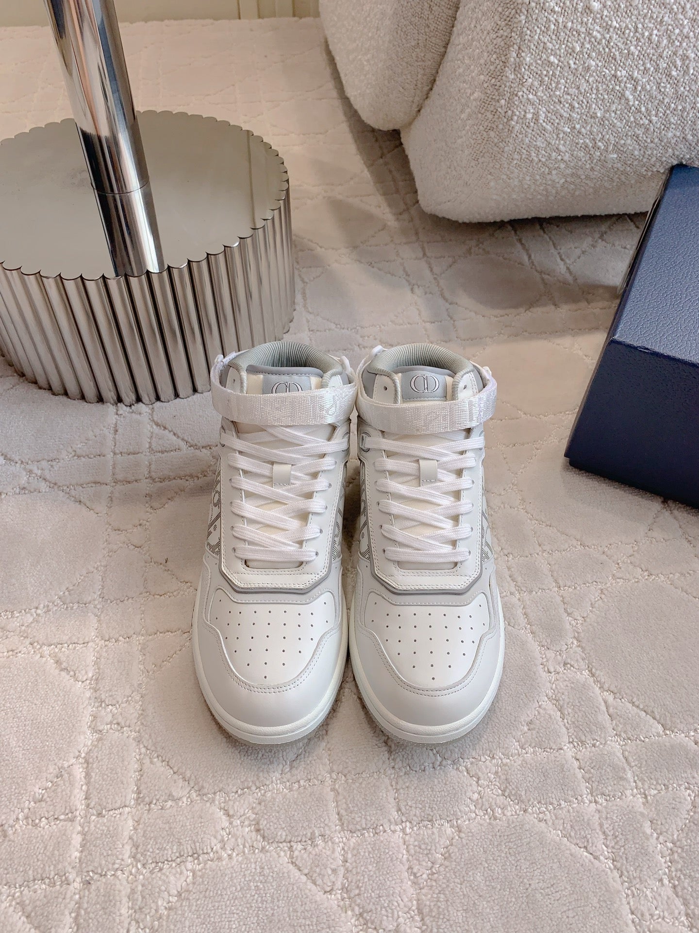 CD B27 High-Top Sneaker White Print Calfskin