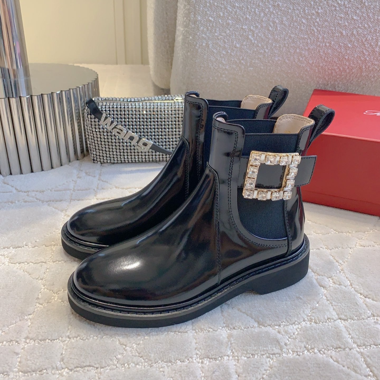 CD Vivie Roger Chelsea Ankle Boots Glossy Black Cowhide