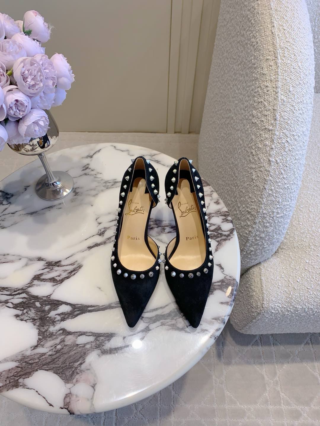 CL  Irishell 85 Studded d'Orsay Pumps Black Suede 177126