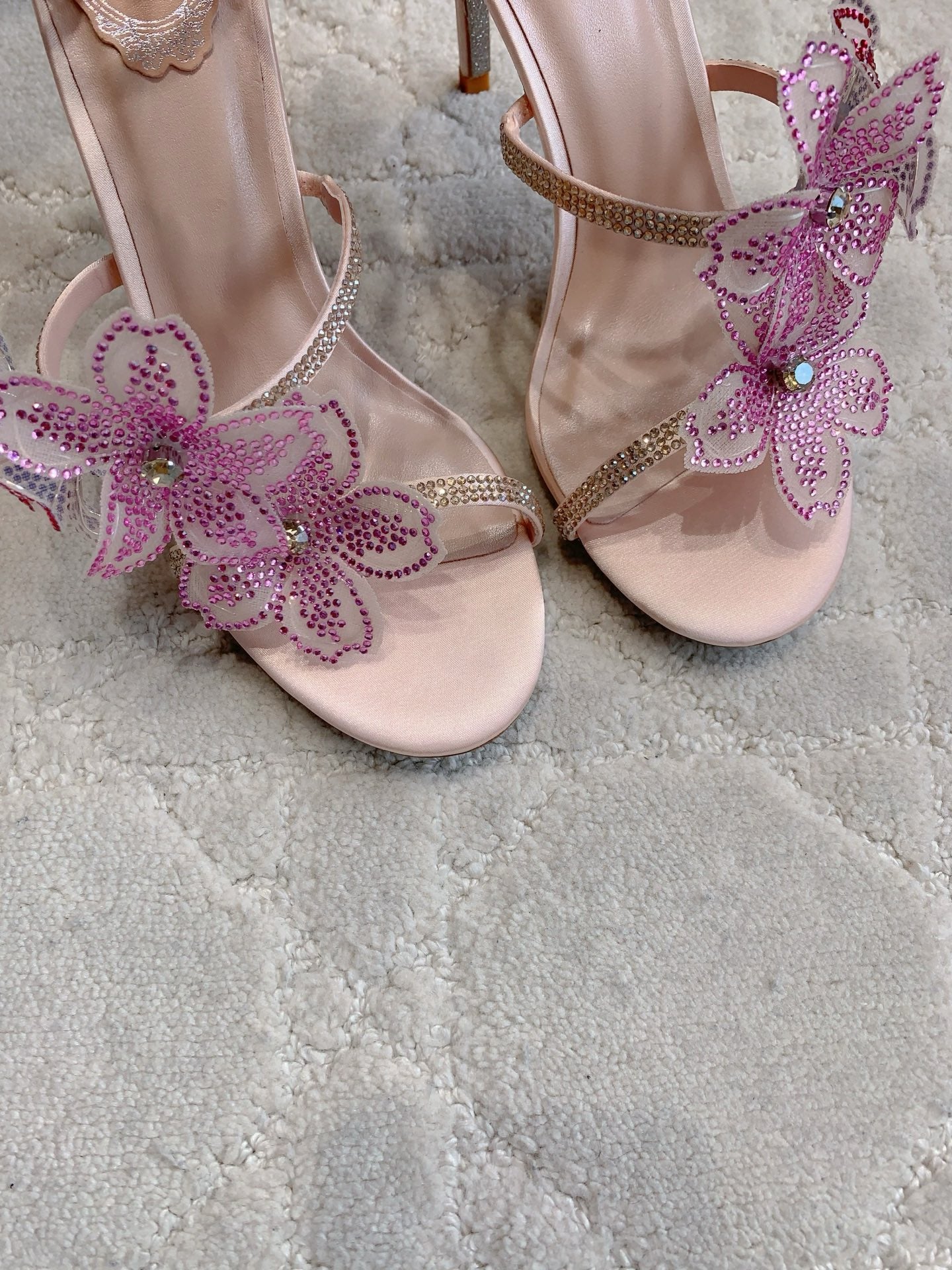 RC Flower Sandals Pink Sheepskin Rhinestones 328465