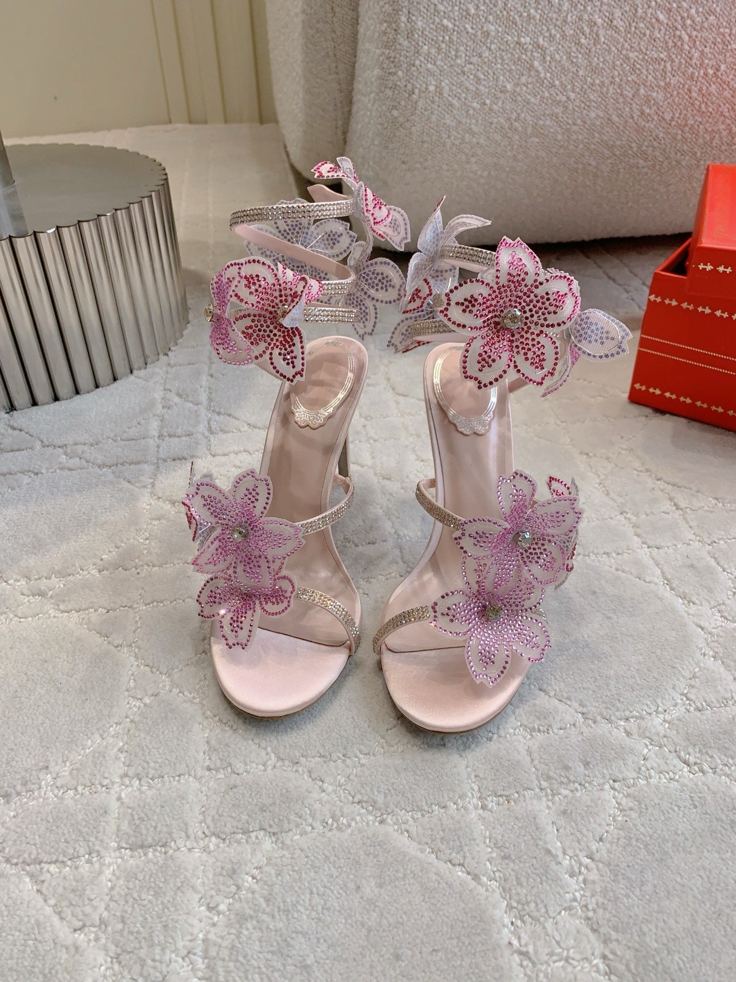 RC Flower Sandals Pink Sheepskin Rhinestones 328465